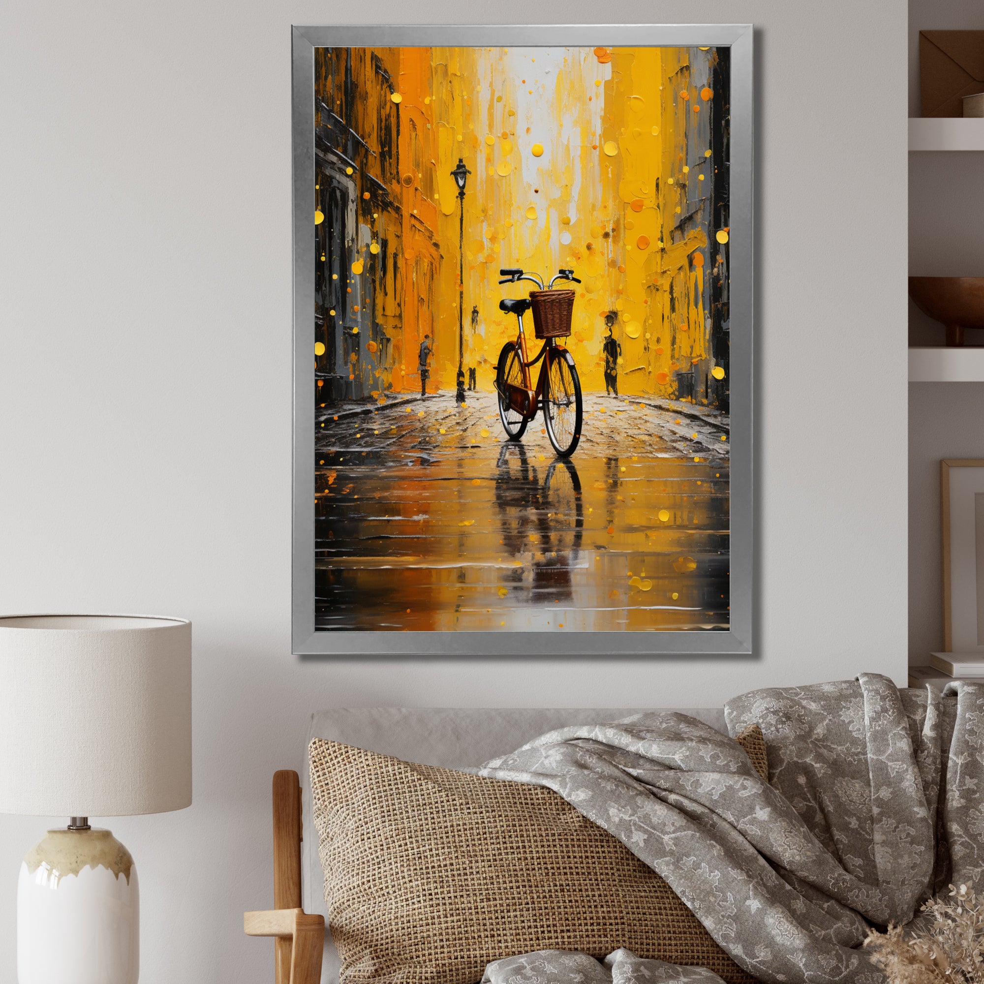 Bicycle Urban Rhythm Pointillism - Bicycle Canvas Wall Art