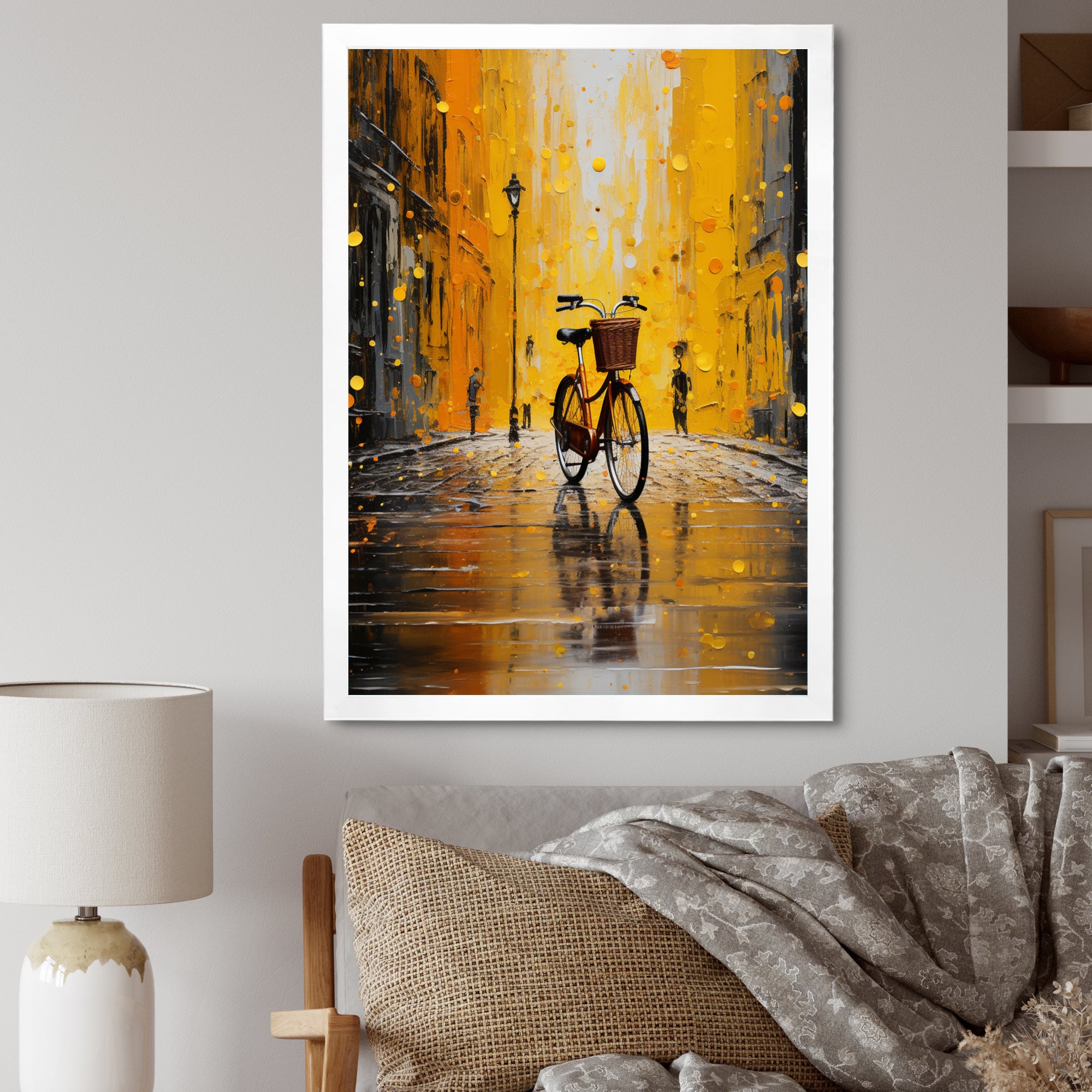 Bicycle Urban Rhythm Pointillism - Bicycle Canvas Wall Art