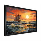 Orange Teal boat Energetic Storm I - Boat Canvas Wall Art