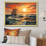 Orange Teal boat Energetic Storm I - Boat Canvas Wall Art