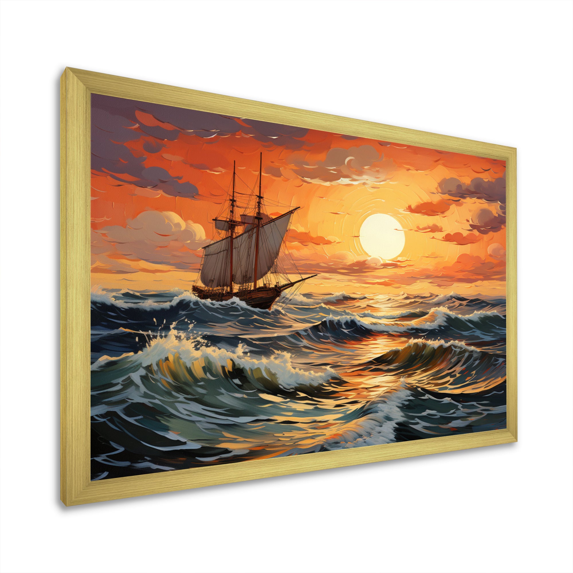 Orange Teal boat Energetic Storm I - Boat Canvas Wall Art