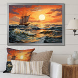 Orange Teal boat Energetic Storm I - Boat Canvas Wall Art