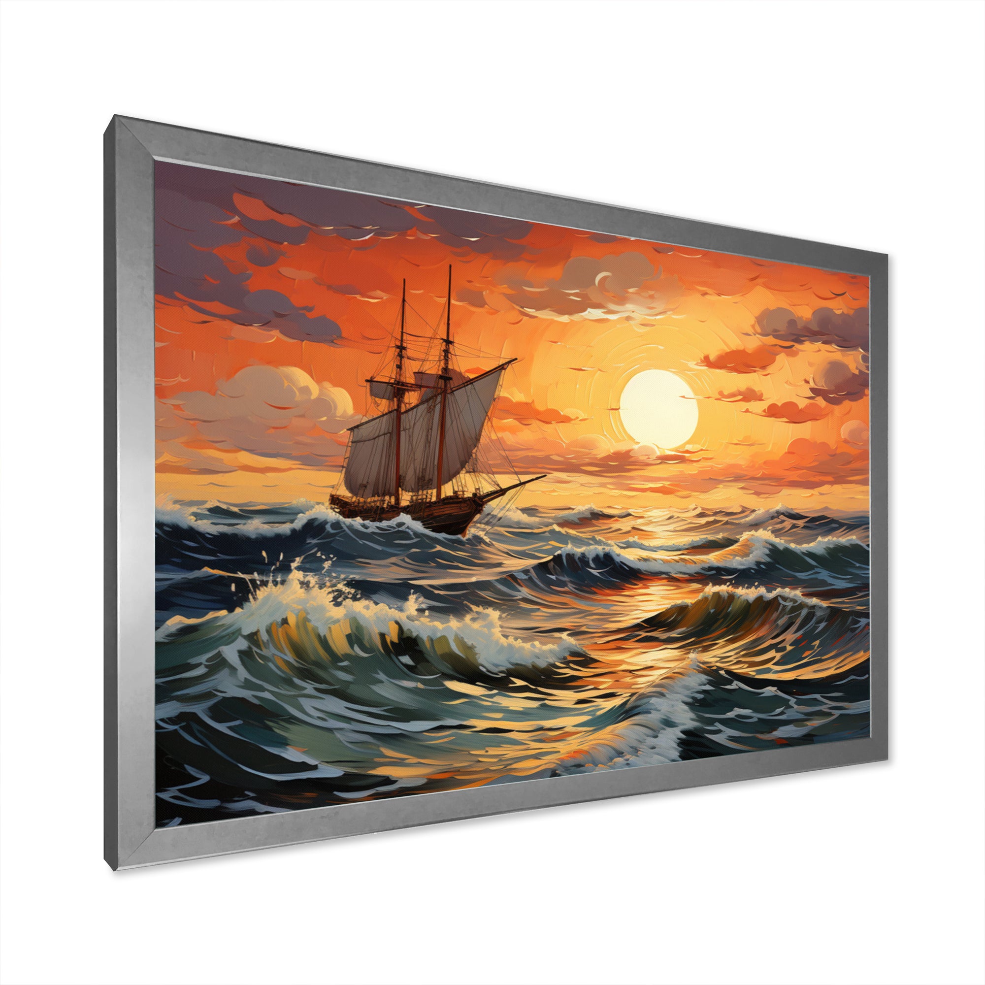 Orange Teal boat Energetic Storm I - Boat Canvas Wall Art