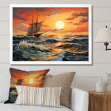 Orange Teal boat Energetic Storm I - Boat Canvas Wall Art