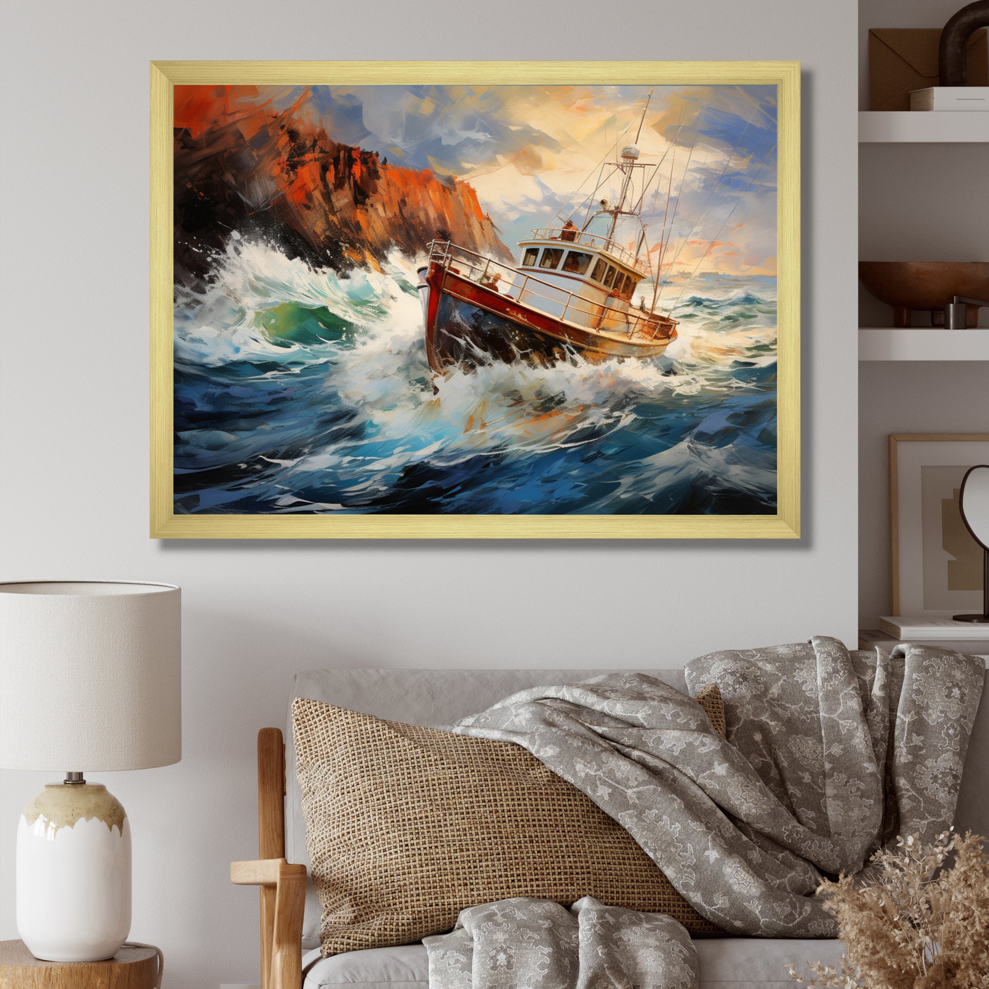 Fishing Boat Dreamy Storm - Boat Canvas Wall Art