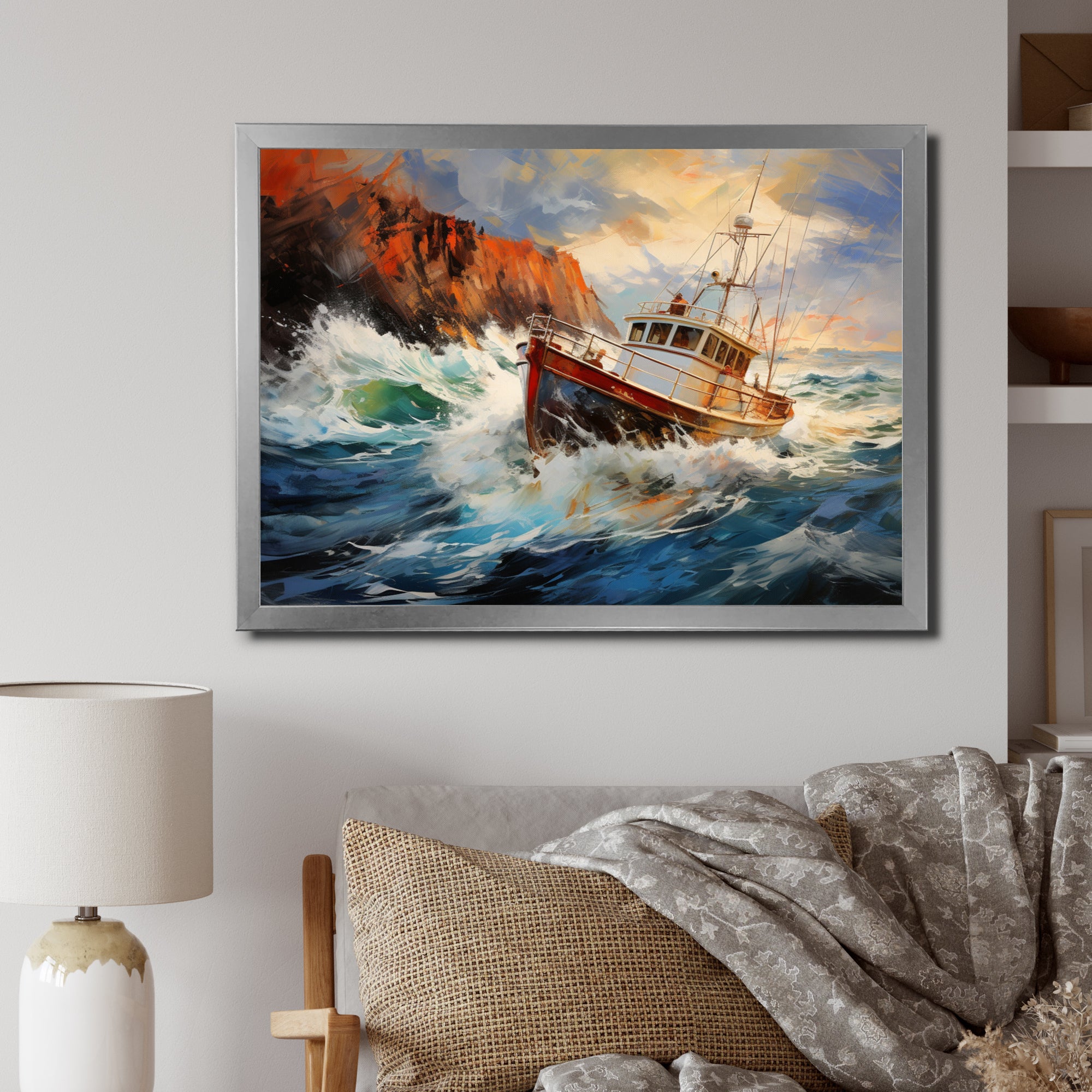 Fishing Boat Dreamy Storm - Boat Canvas Wall Art