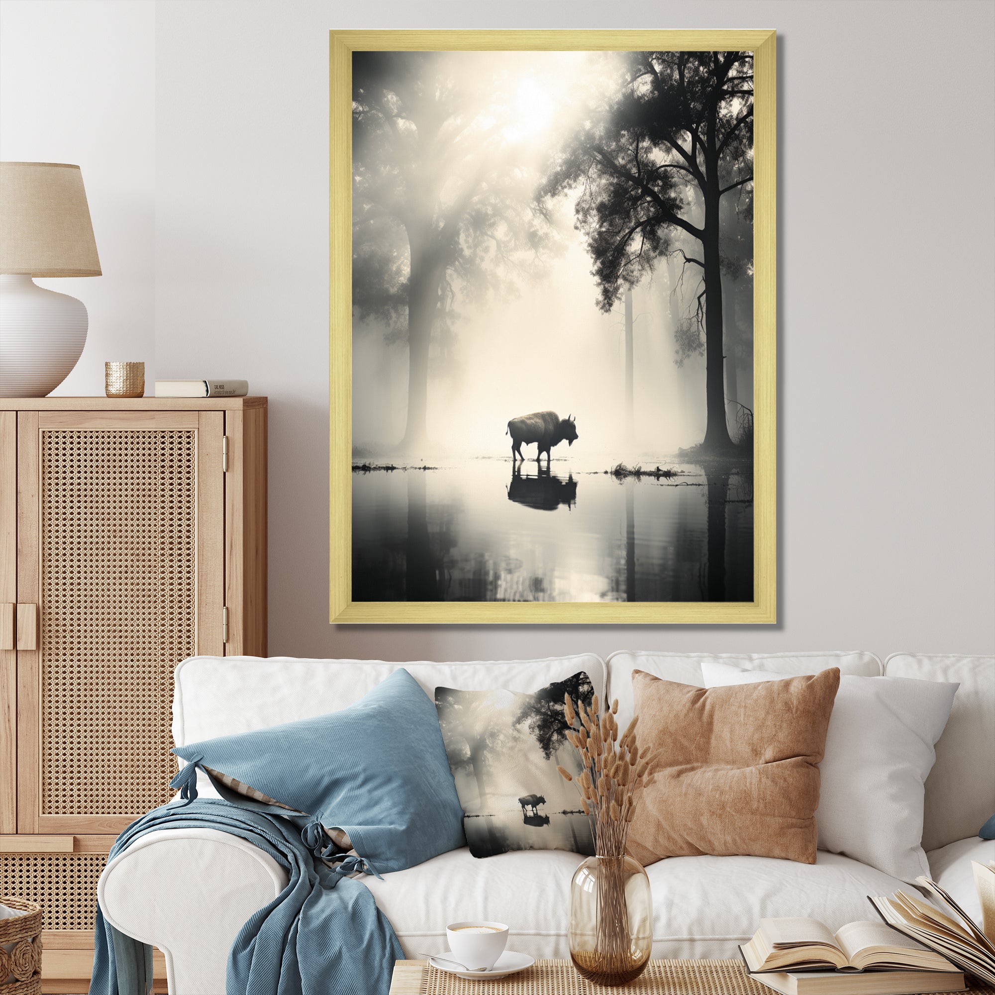 Grey Buffalo Ethereal Grazing - Buffalo Canvas Wall Art