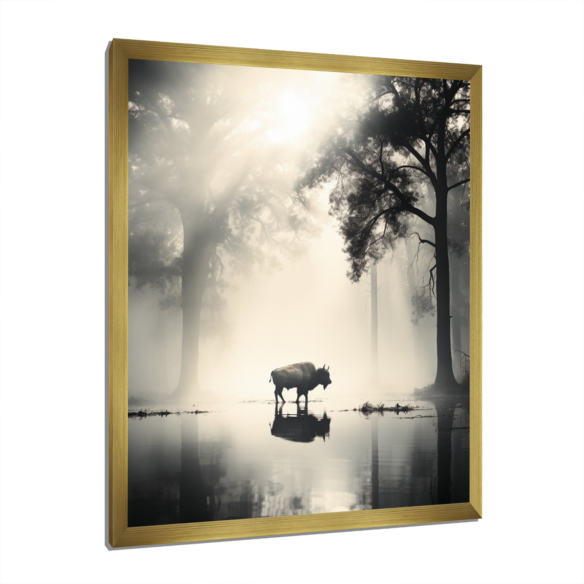 Grey Buffalo Ethereal Grazing - Buffalo Canvas Wall Art