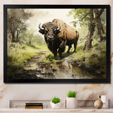 Brown Green Buffalo Shadows Of Serenity - Buffalo Large Canvas Wall Art