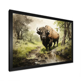 Brown Green Buffalo Shadows Of Serenity - Buffalo Large Canvas Wall Art