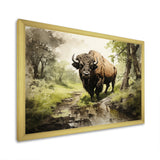 Brown Green Buffalo Shadows Of Serenity - Buffalo Large Canvas Wall Art