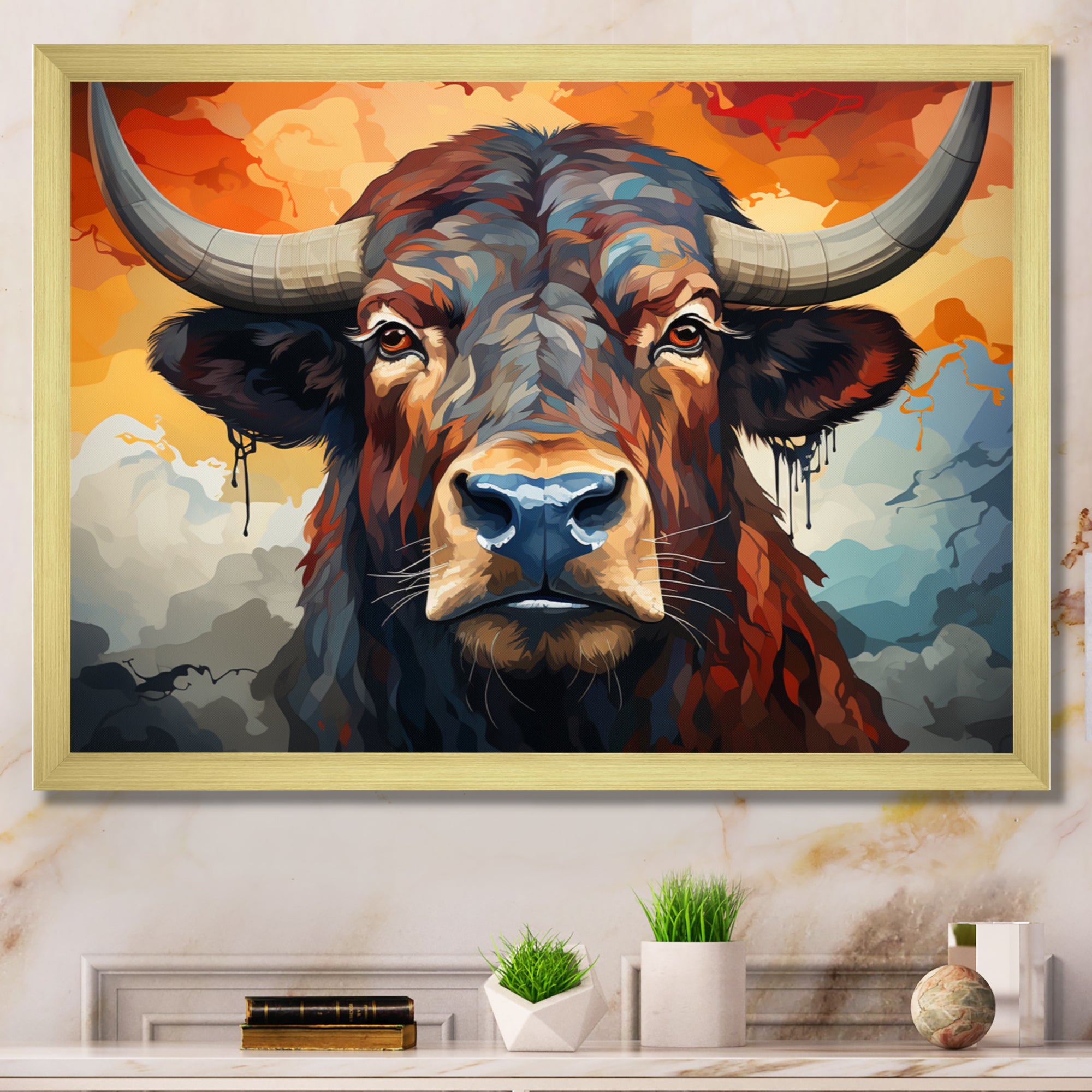 Buffalo Majestic Bison Geometric - Brown Bison Wall Art