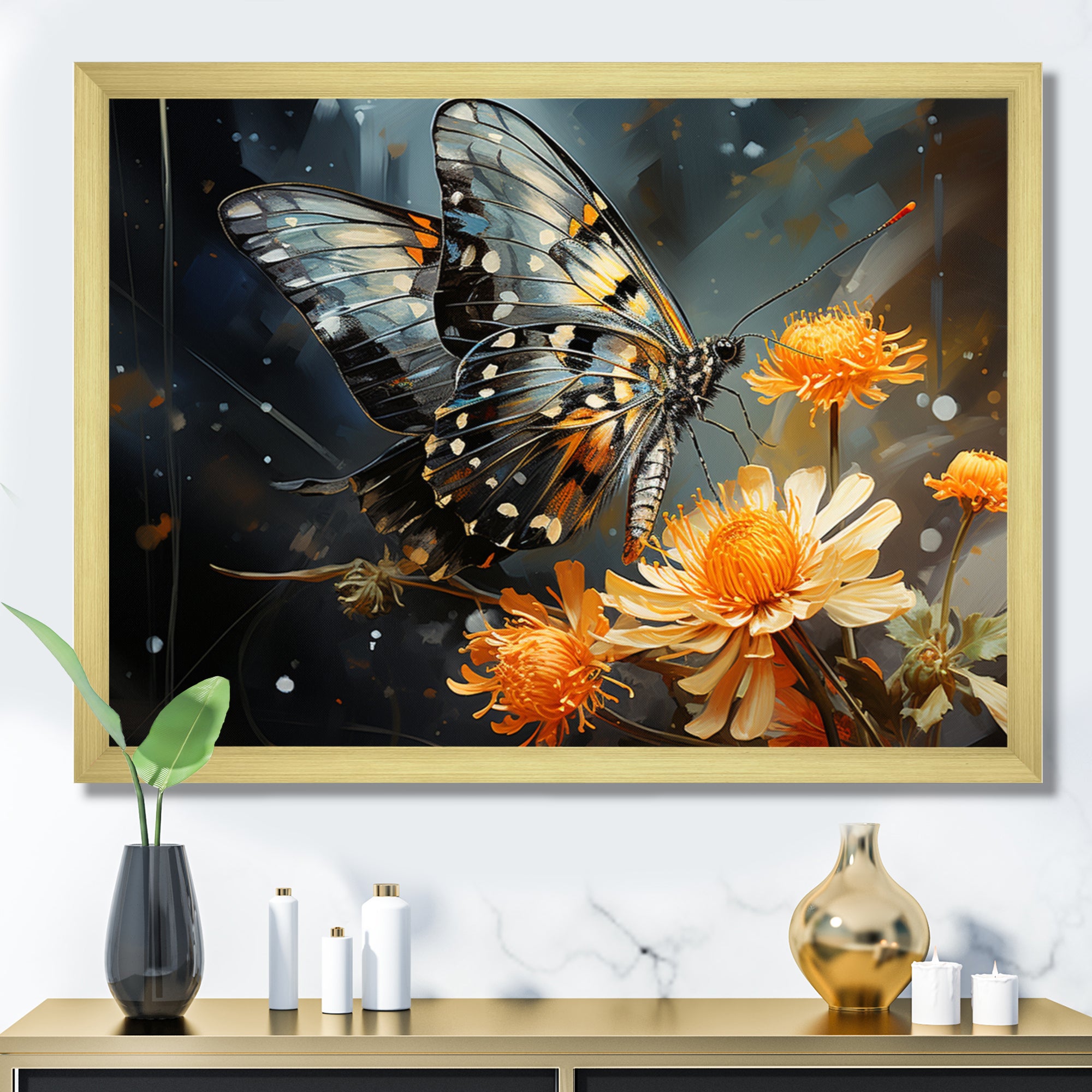 Yellow Black Butterfly Haven - Butterfly Canvas Wall Art