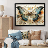 Teal Beige Butterfly Intricate Patterns - Animals Canvas Wall Art