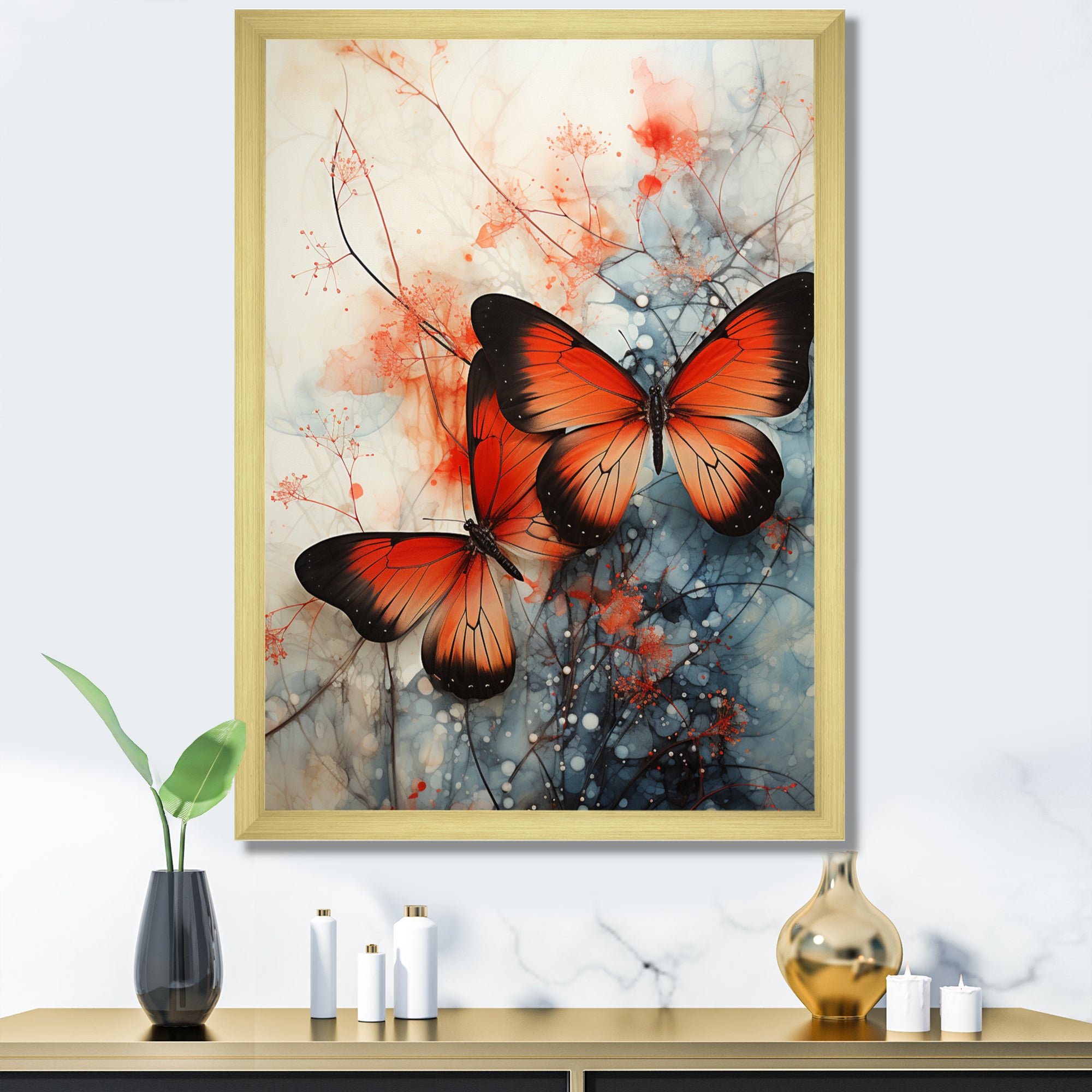 Orange Teal Butterfly Symphony Of Wings - Butterfly Large Canvas Wall Art