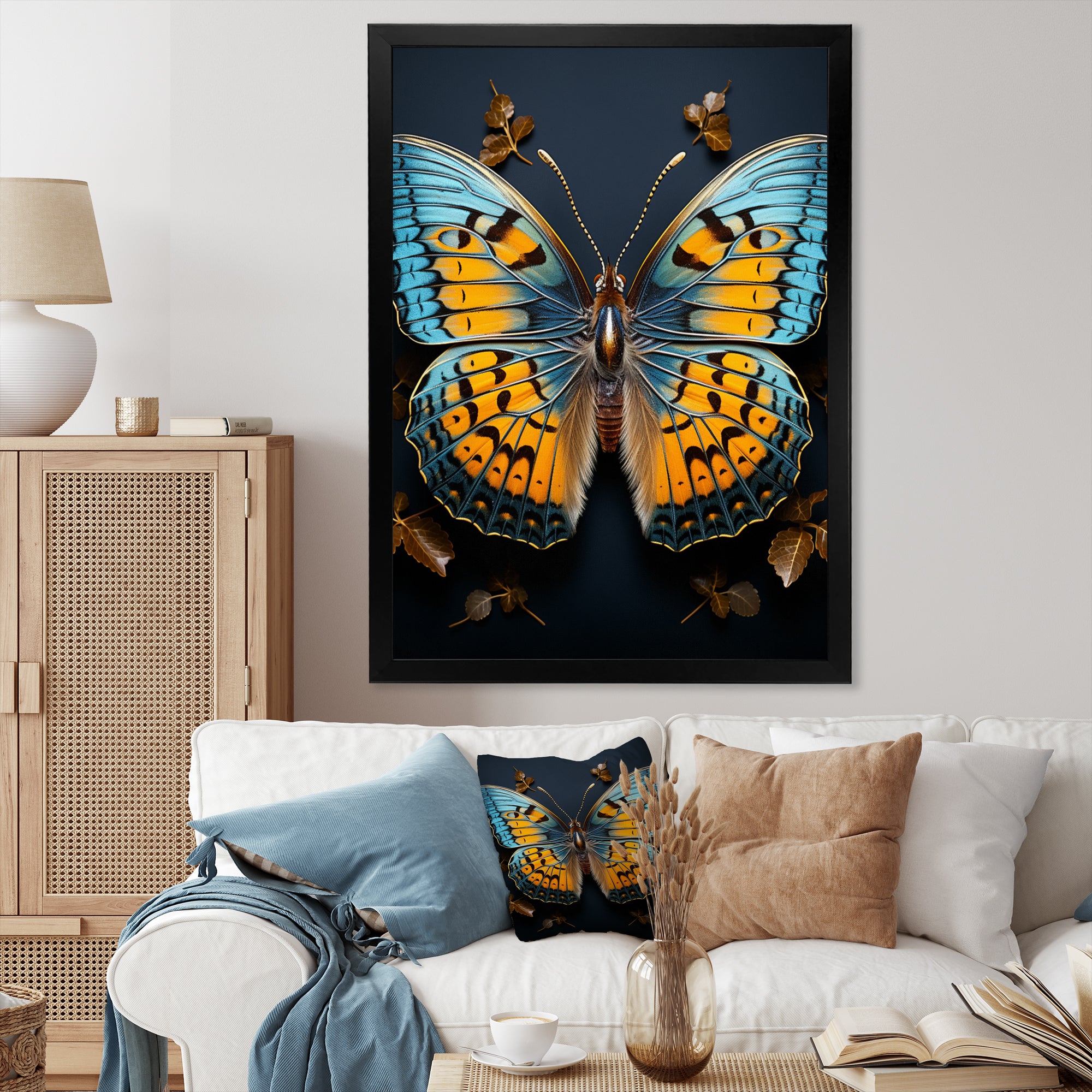 Teal Yellow Butterfly Animal - Butterfly Living Room Wall Art