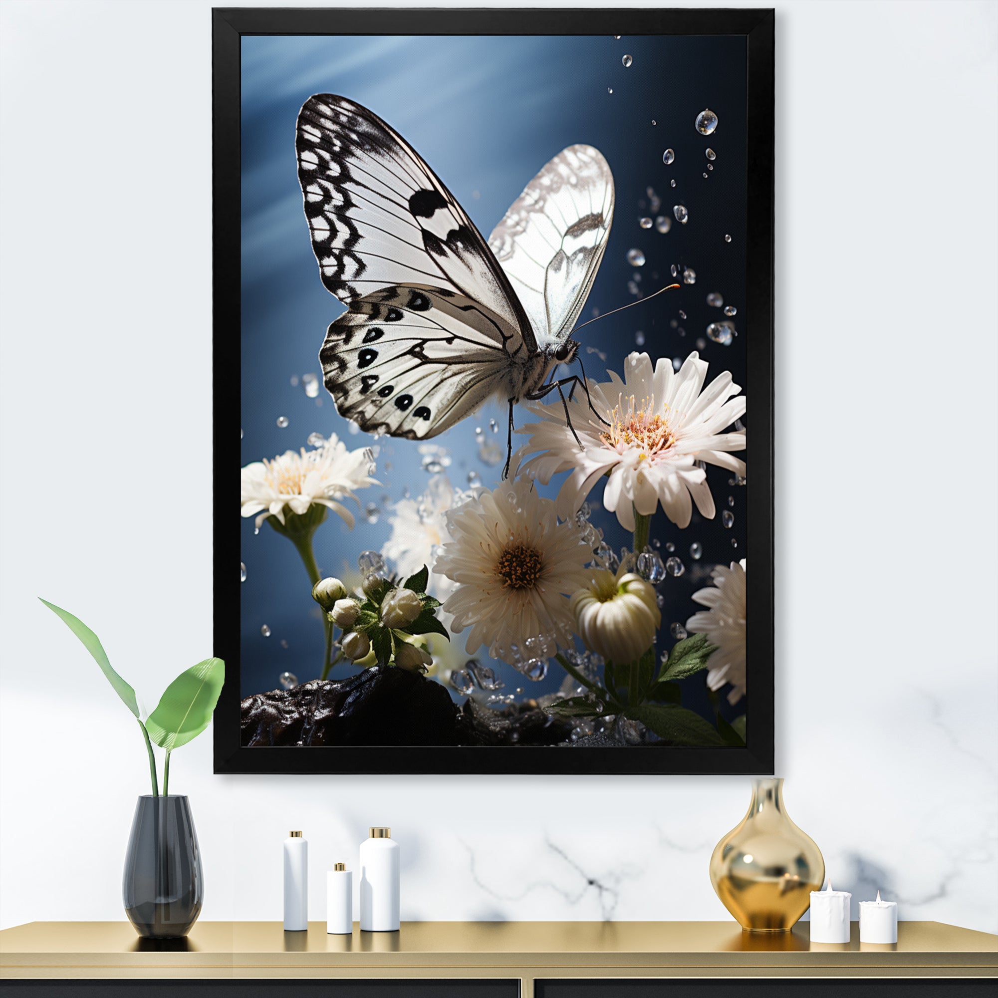 White Butterfly Portrait Vibrant - Butterfly Canvas Wall Art