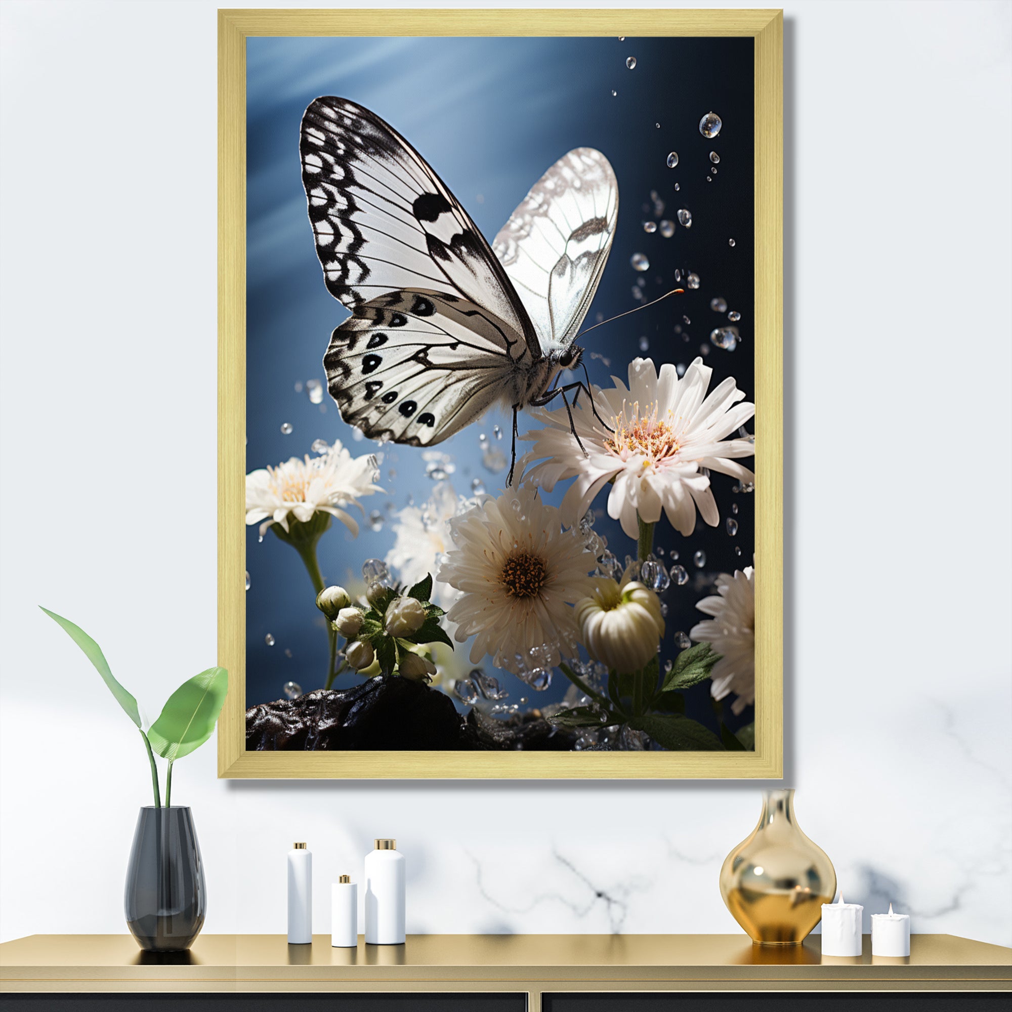 White Butterfly Portrait Vibrant - Butterfly Canvas Wall Art