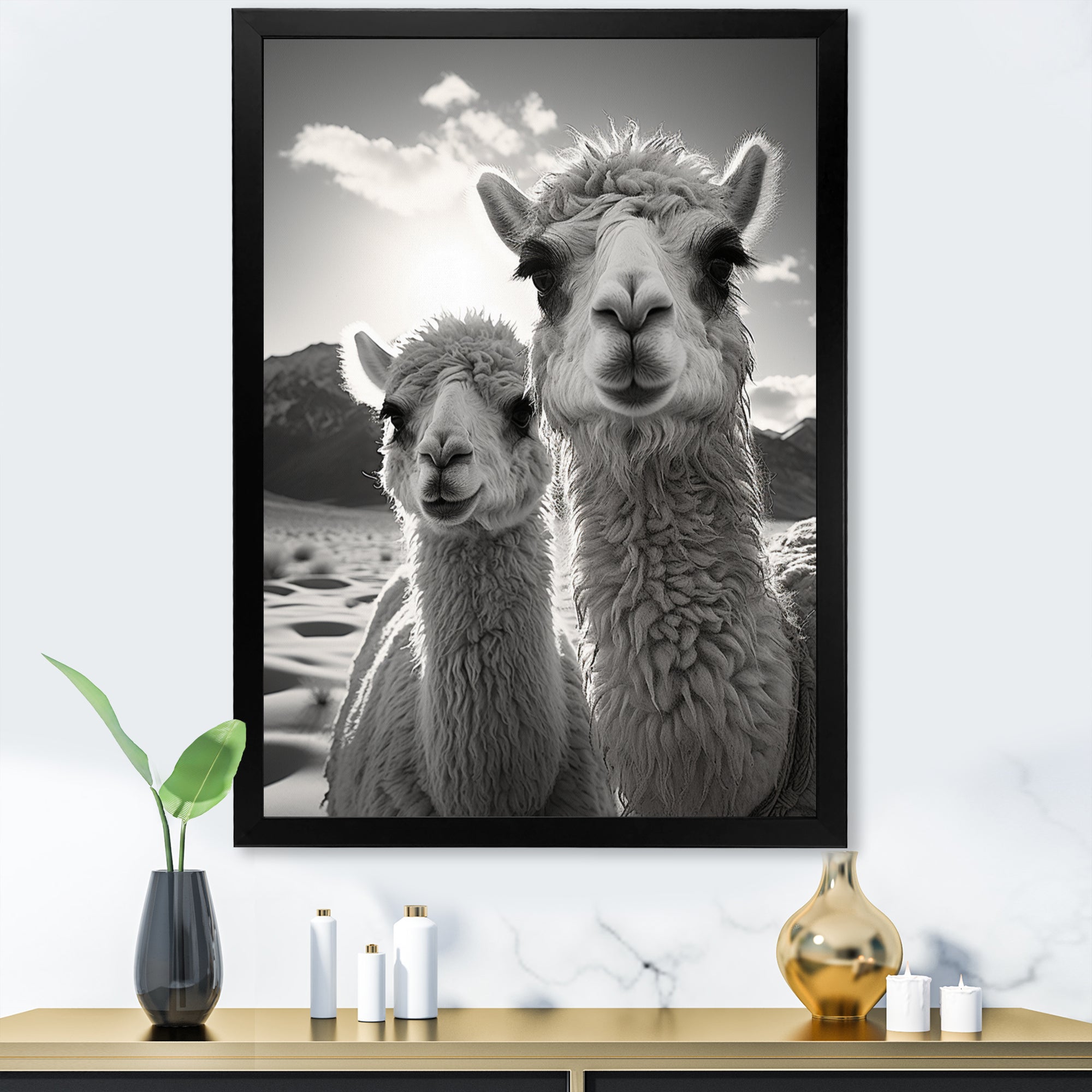 Camel Harmony In Monochrome - Camel Large Canvas Wall Art