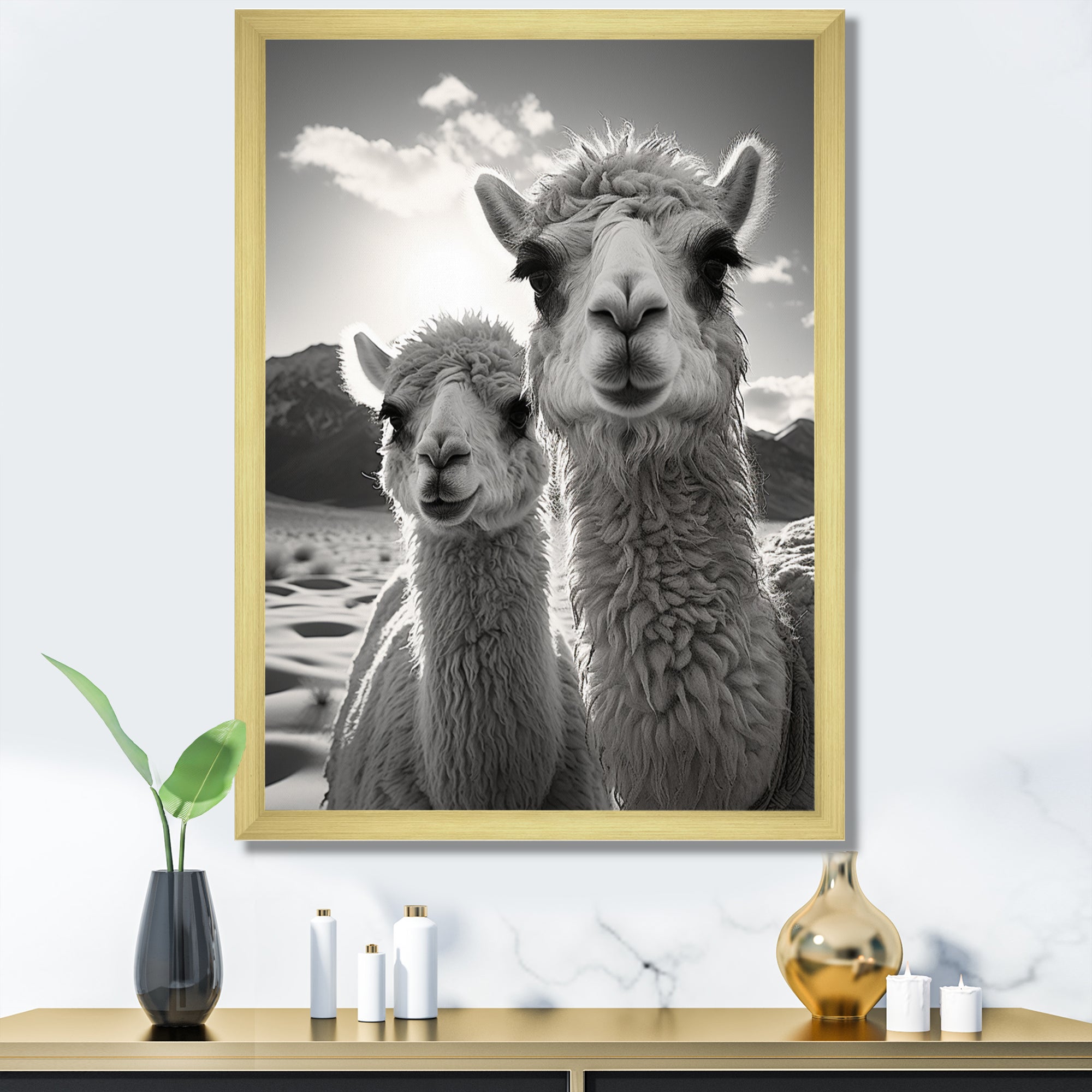 Camel Harmony In Monochrome - Camel Large Canvas Wall Art