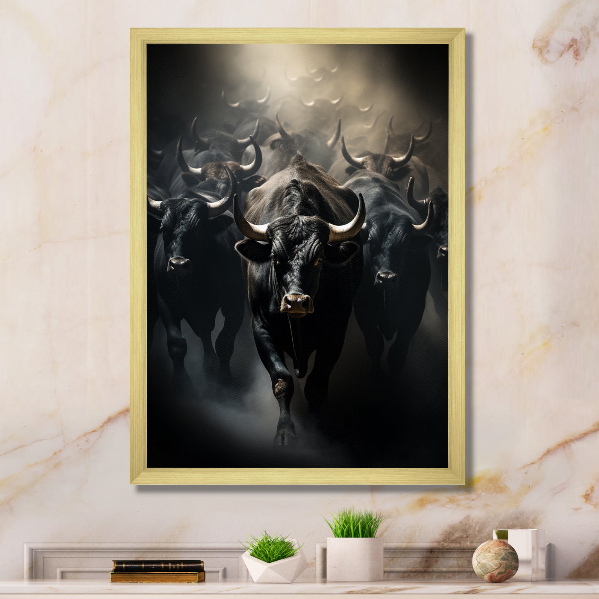 Cattle Harmony In Monochrome - Black Cattle Wall Art