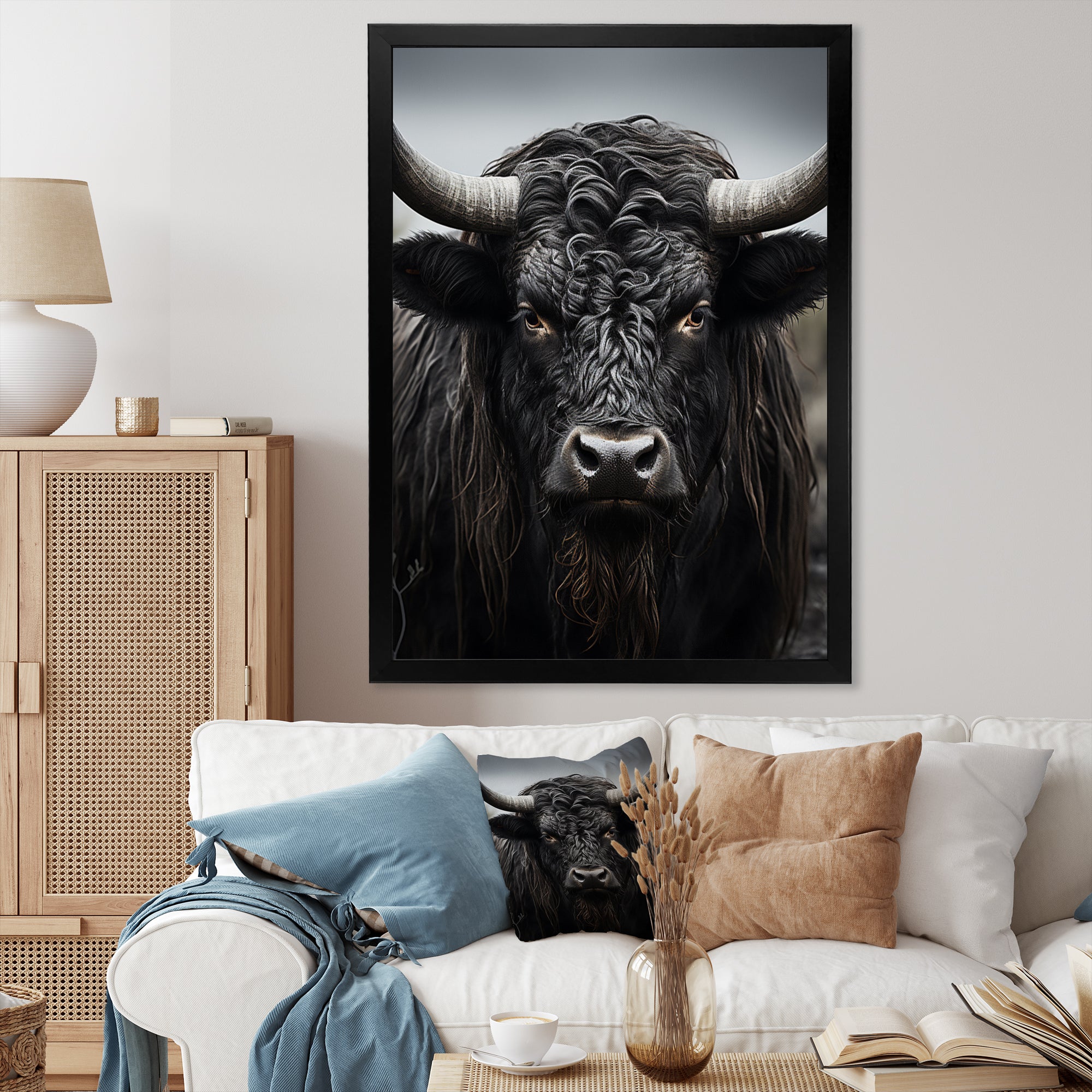 Cattle Majestic Horns - Cattle Framed Canvas Art
