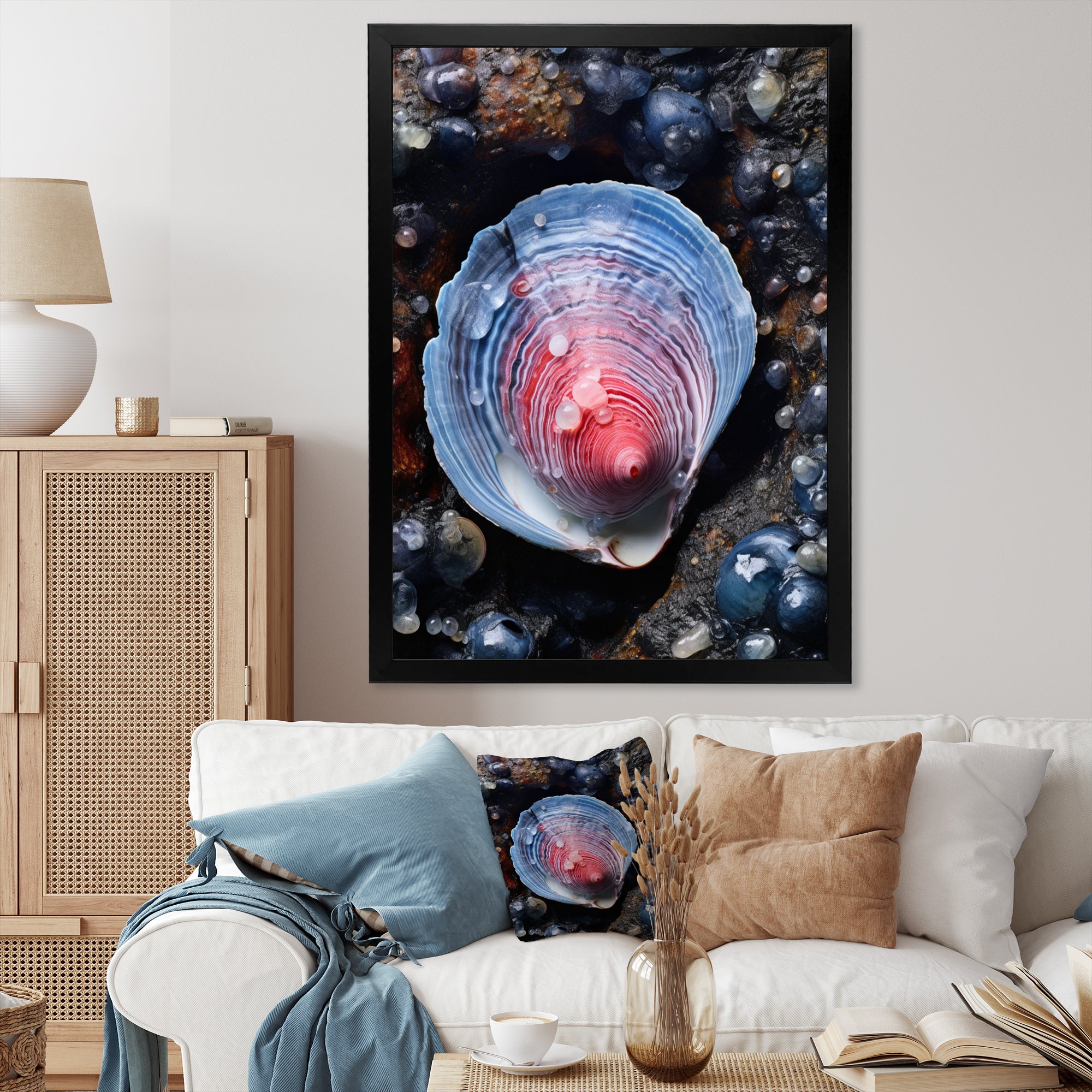Blue Clam Dappled Depths - Clam Living Room Wall Art