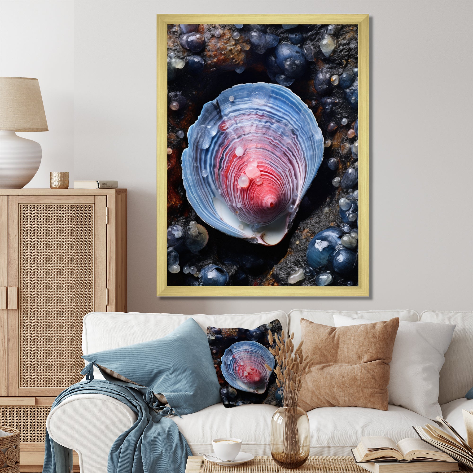 Blue Clam Dappled Depths - Clam Living Room Wall Art