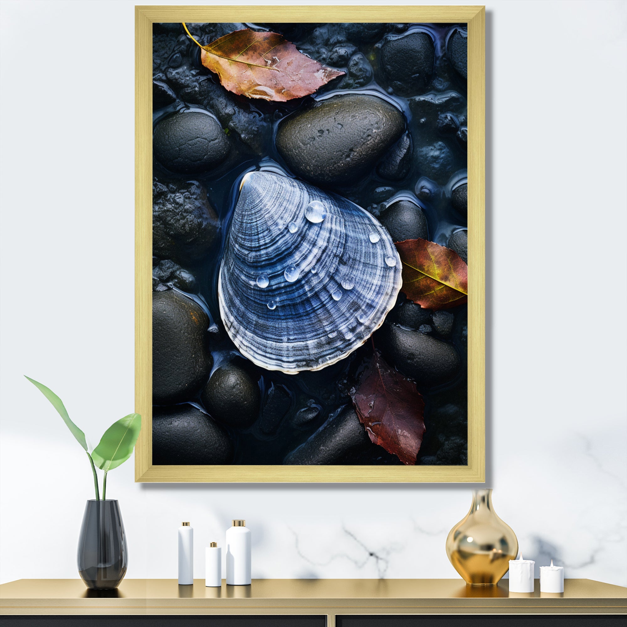 Grey Clam Dappled Depths - Clam Bedroom Wall Art
