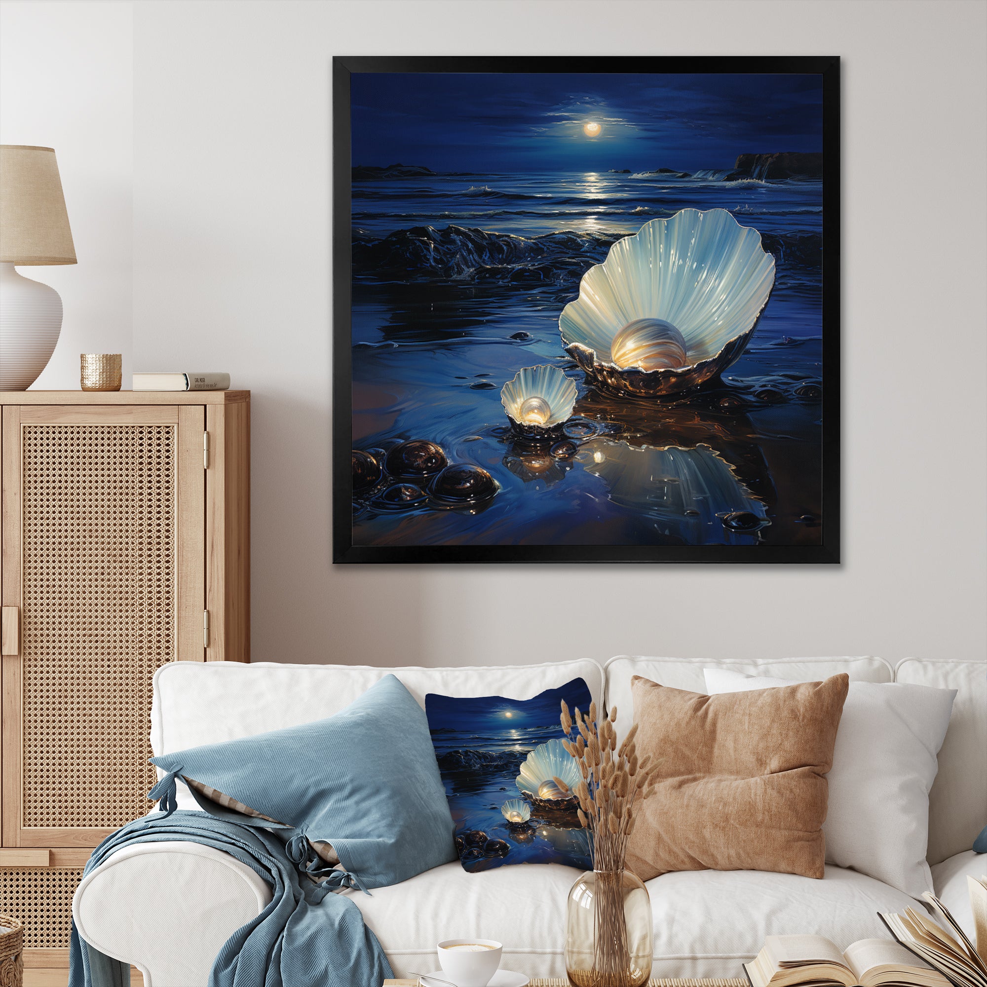 White Clam Midnight Elegance - Clam Canvas Wall Art