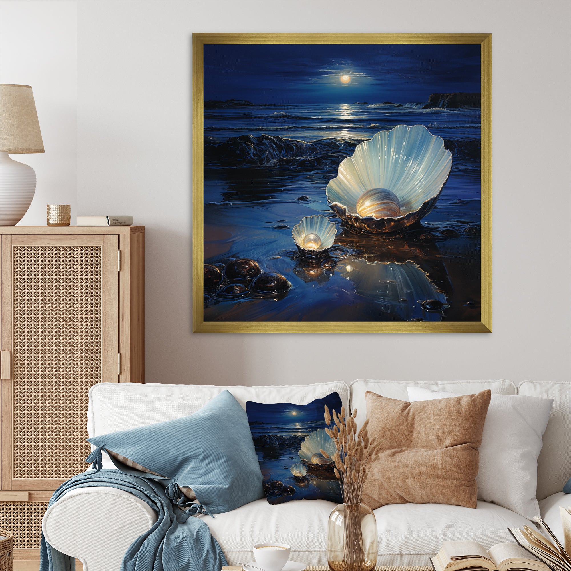 White Clam Midnight Elegance - Clam Canvas Wall Art