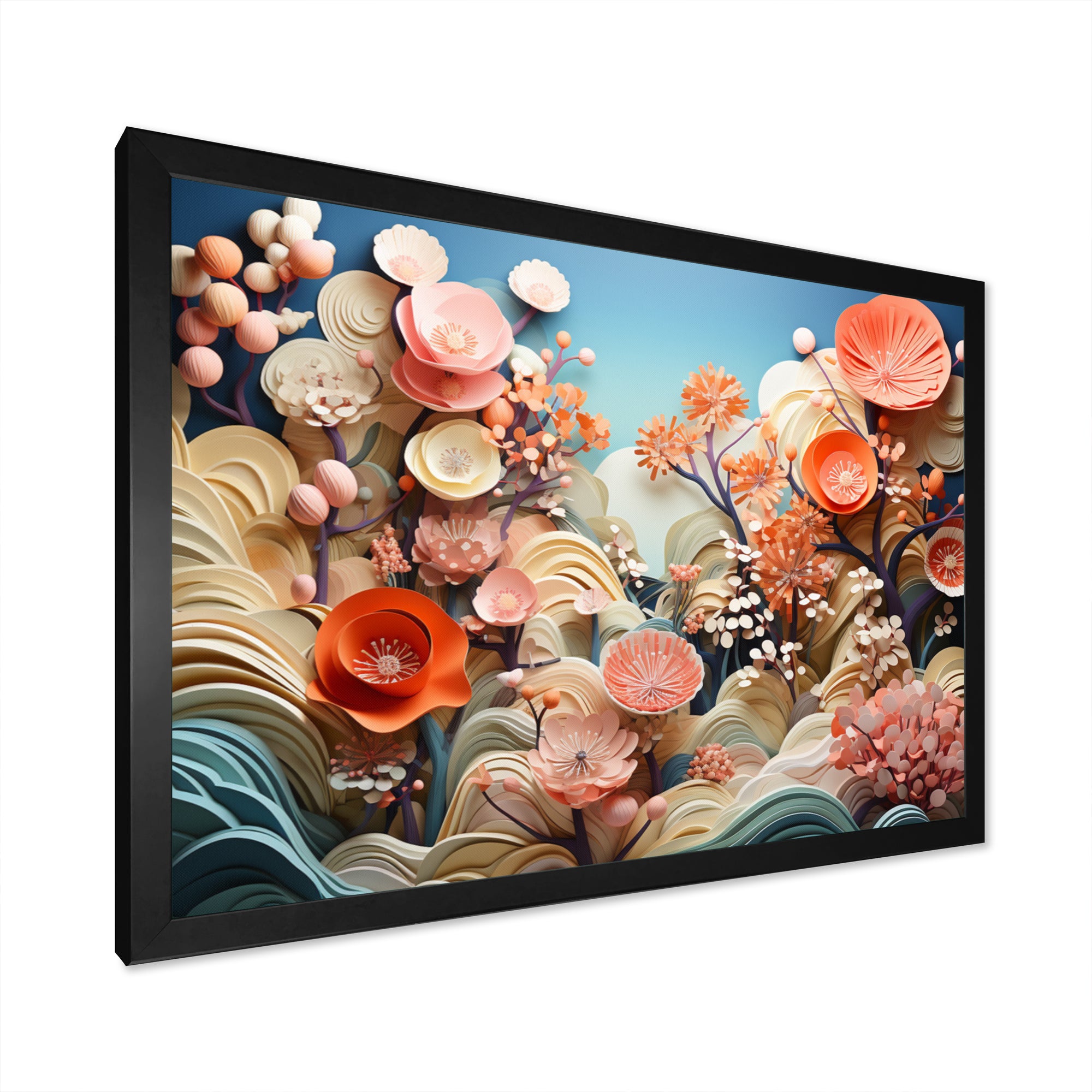 Coral Vibrant Reef Geometric - Coral Large Canvas Wall Art