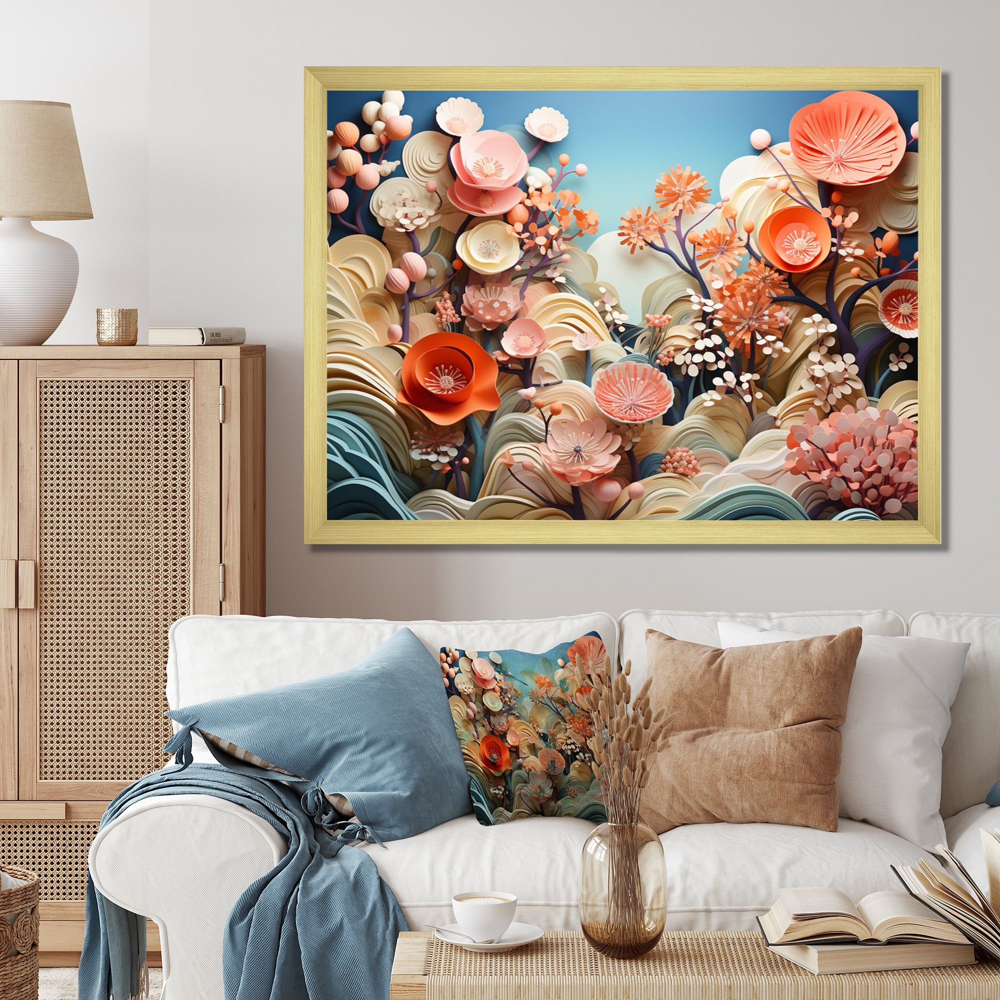 Coral Vibrant Reef Geometric - Coral Large Canvas Wall Art