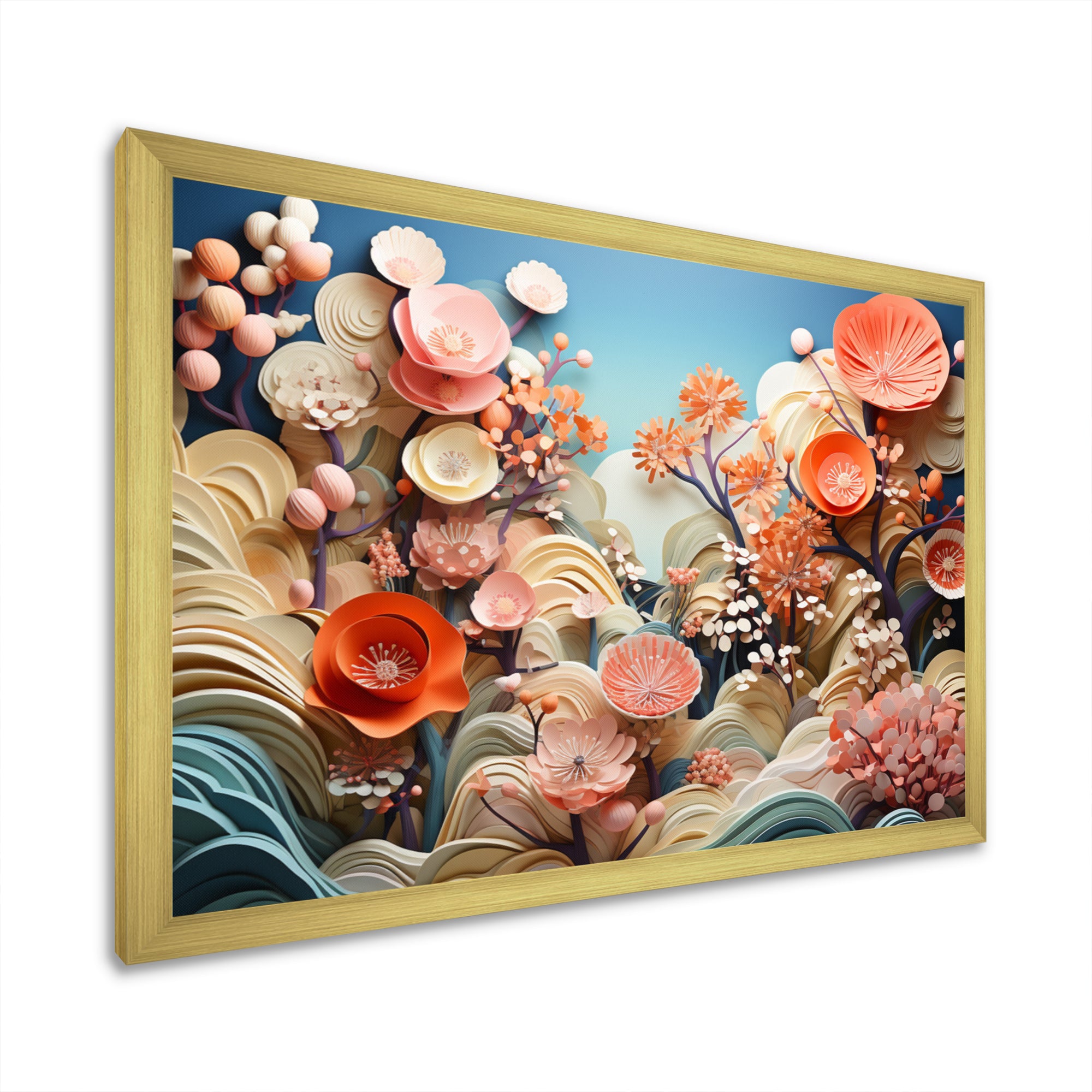 Coral Vibrant Reef Geometric - Coral Large Canvas Wall Art