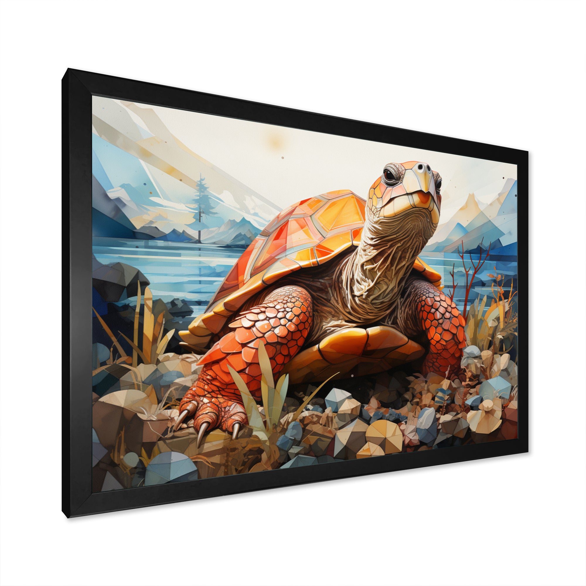 Turtle Portrait Geometric At Beach - Turtle Framed Canvas Art