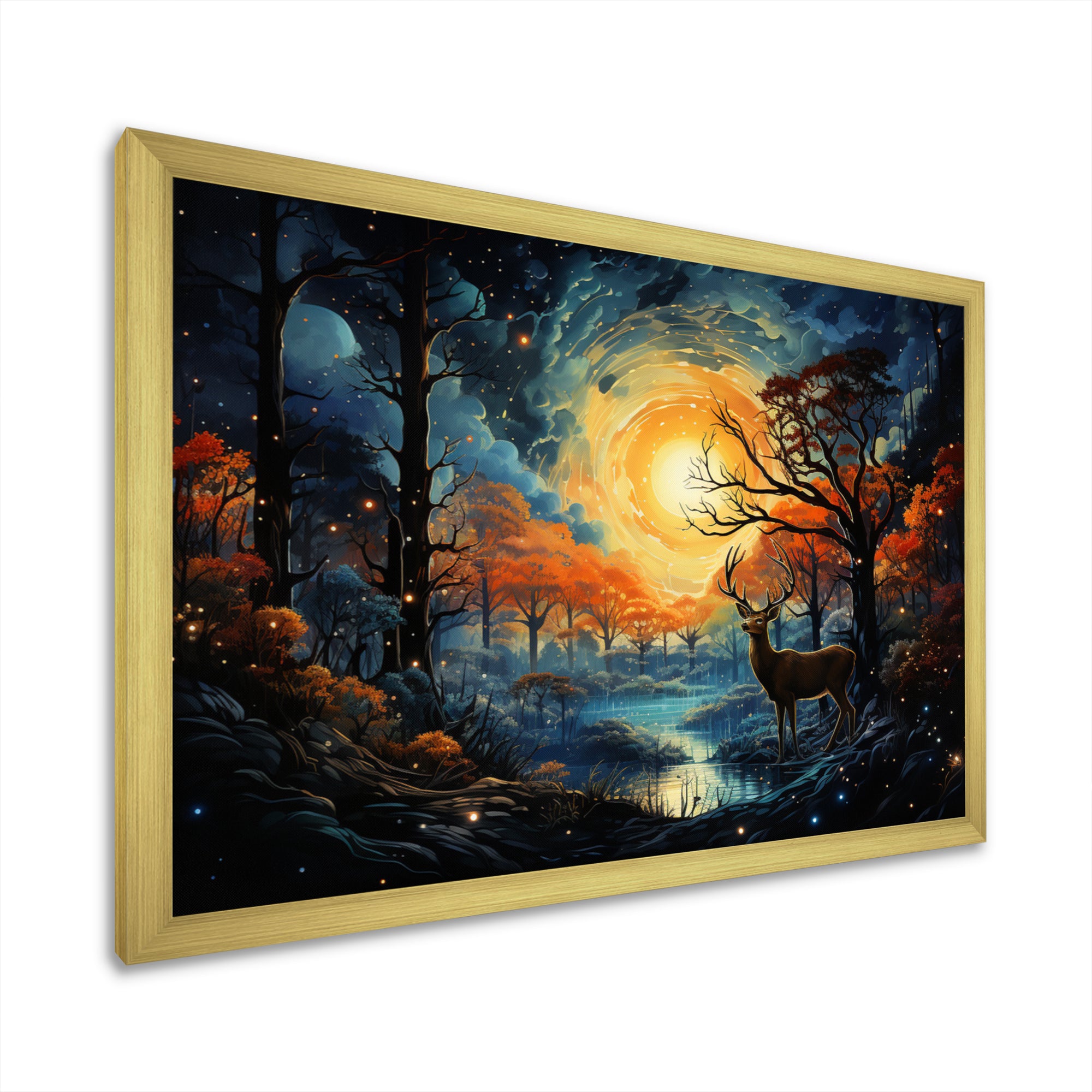 Deer Celestial Symphony - Deer Framed Canvas Art