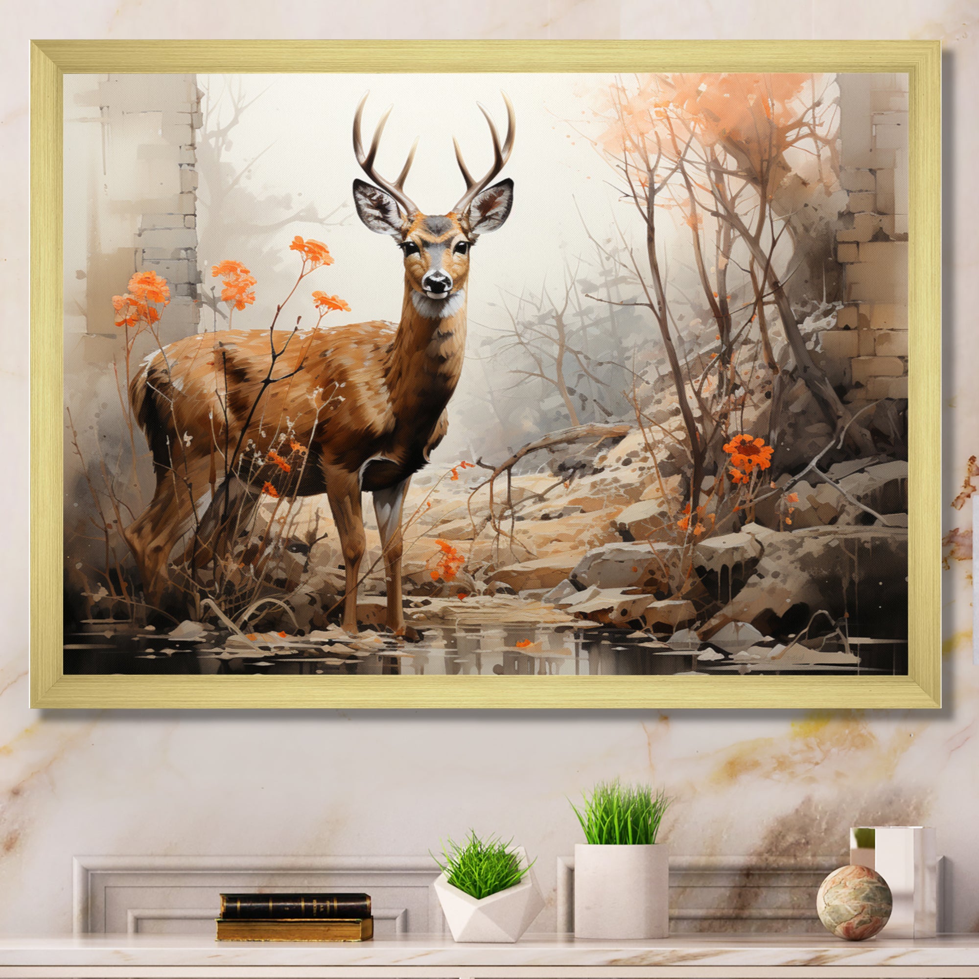 Deer Rustic Elegance - Deer Canvas Wall Art
