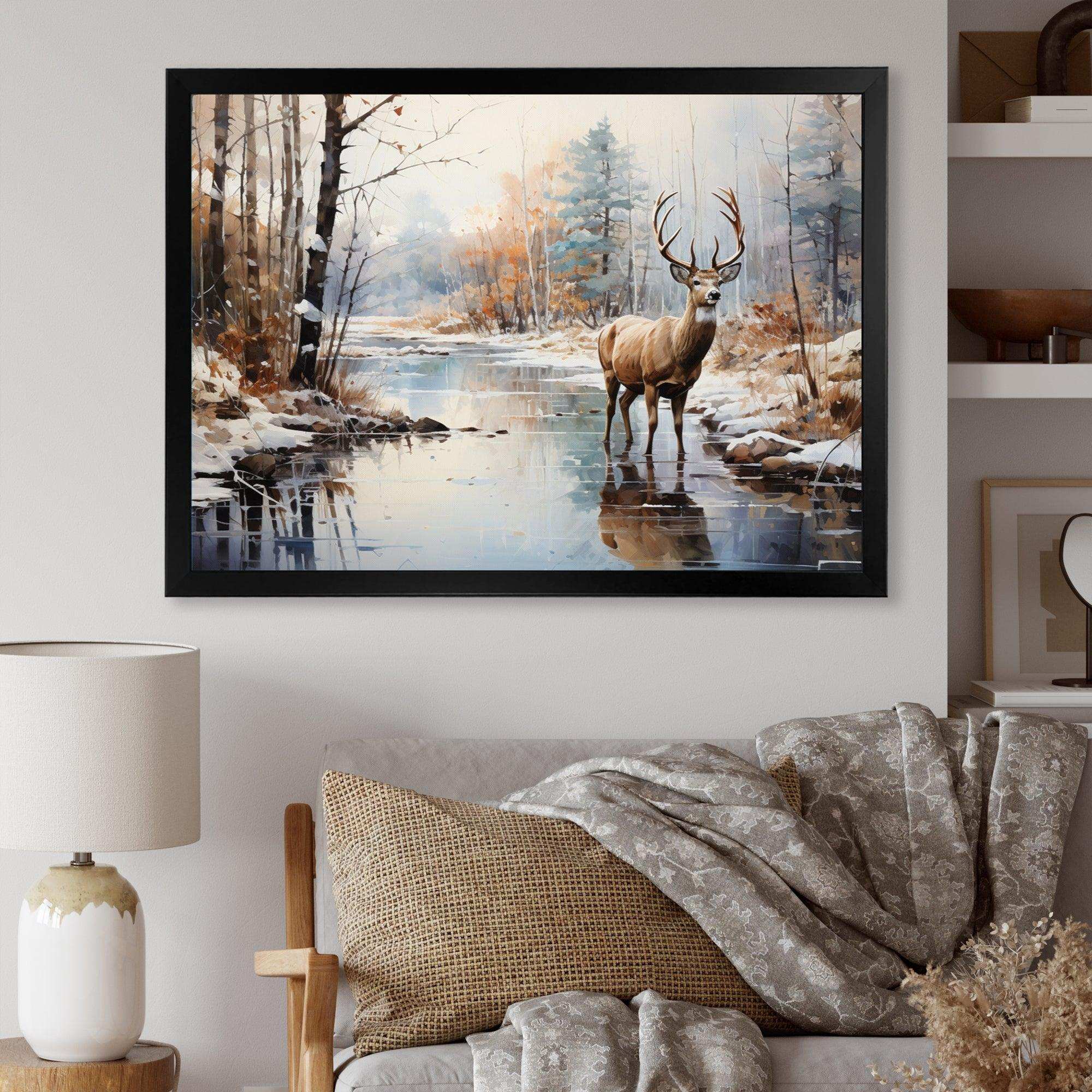 Deer Winter Serenade - Animals Canvas Wall Art