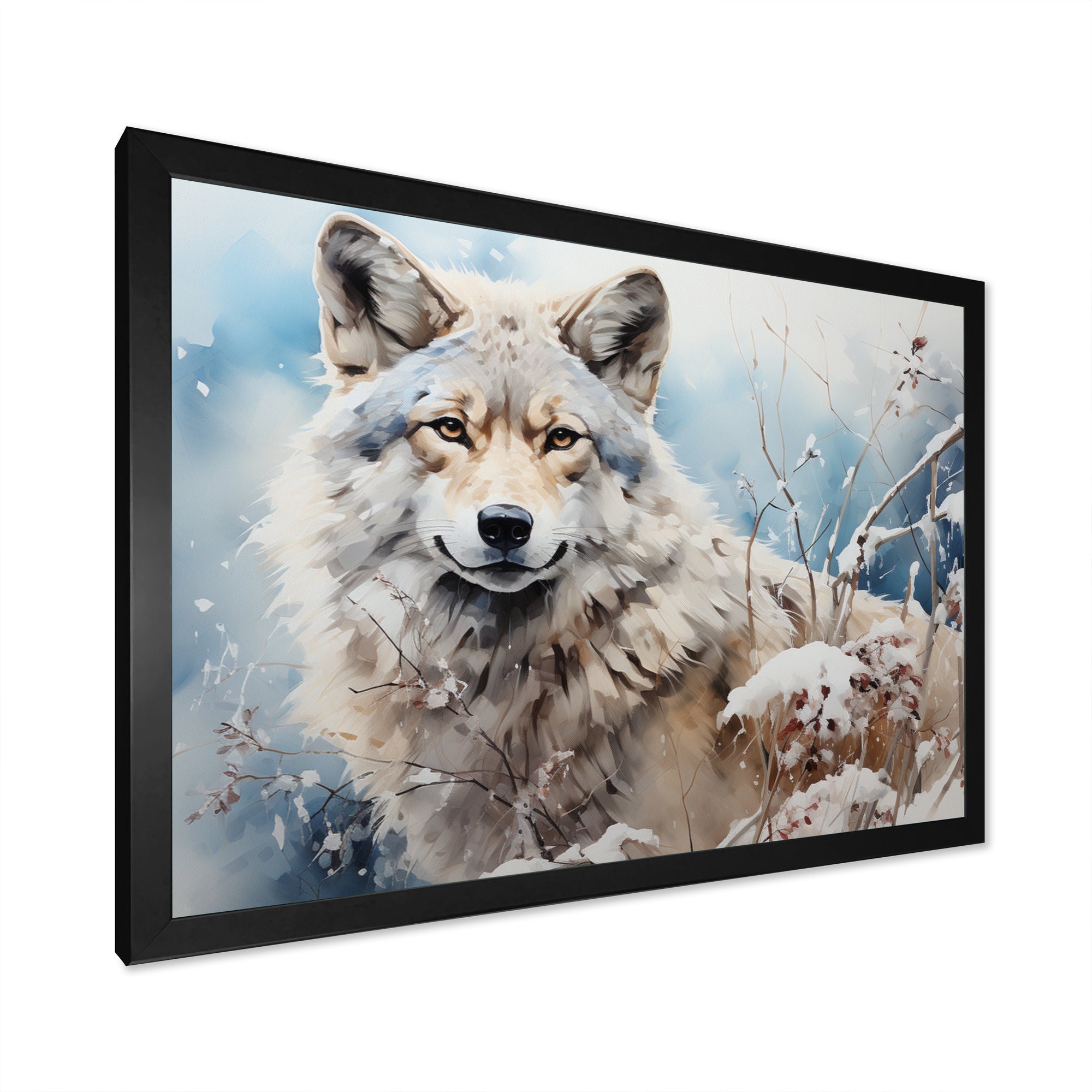 Wolf Winters Embrace - Deer Framed Canvas Art
