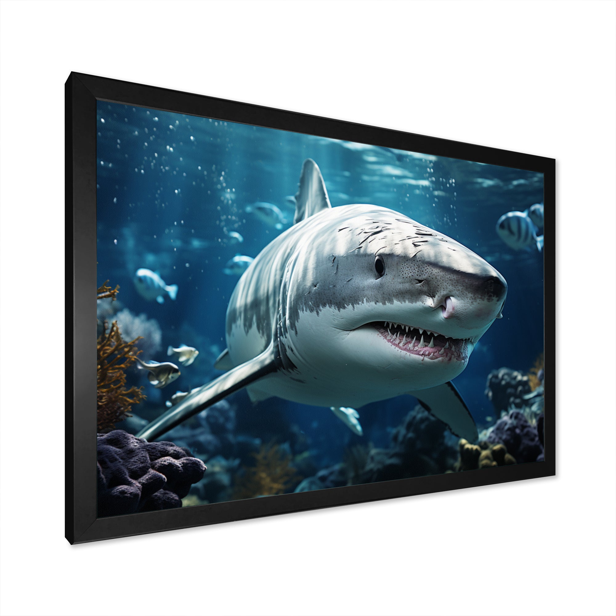 Teal Grey Shark Marine Symphony - Teal Shark Wall Art