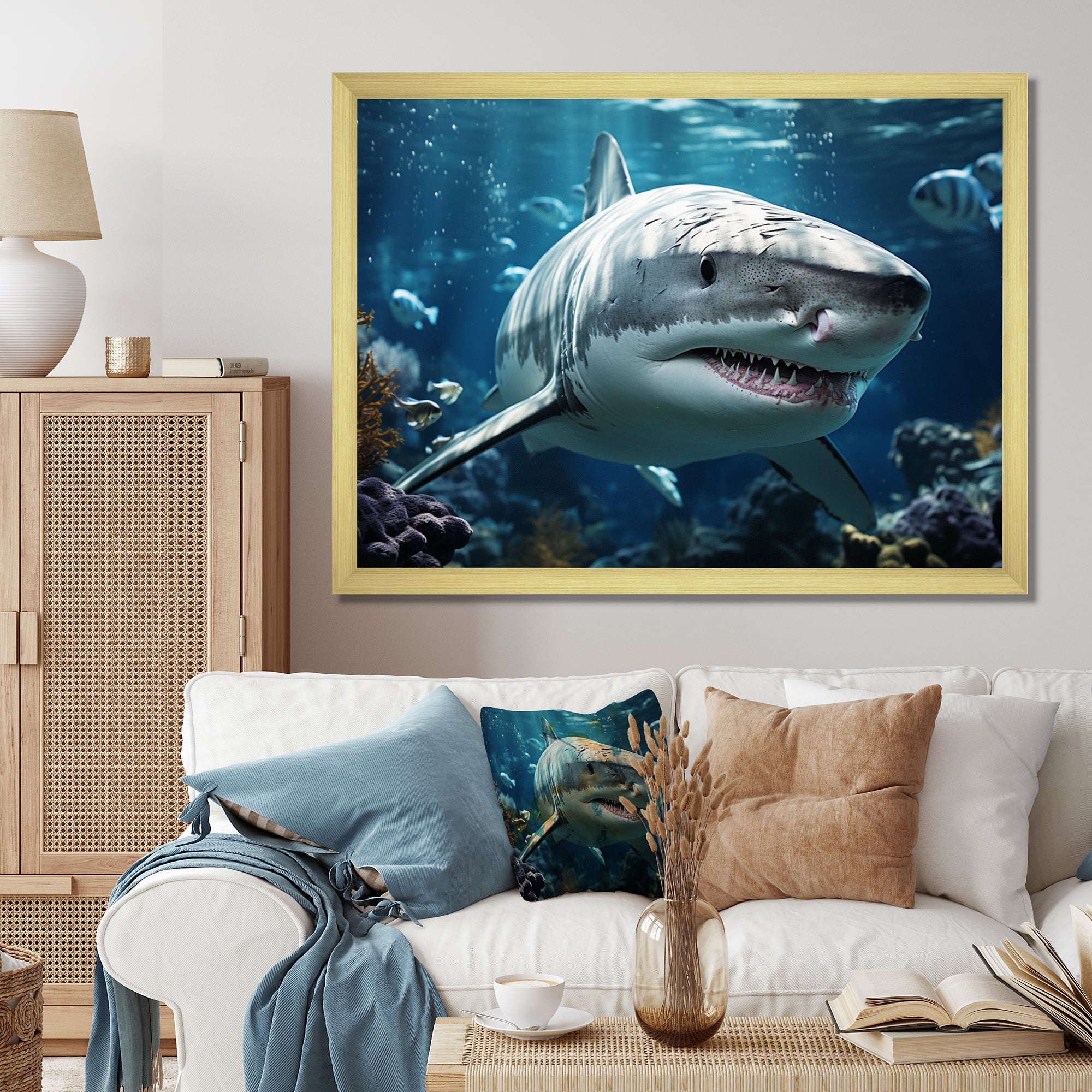 Teal Grey Shark Marine Symphony - Teal Shark Wall Art