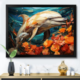 Dolphin Marine Symphony Geometric - Orange Dolphin Wall Art