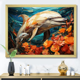 Dolphin Marine Symphony Geometric - Orange Dolphin Wall Art