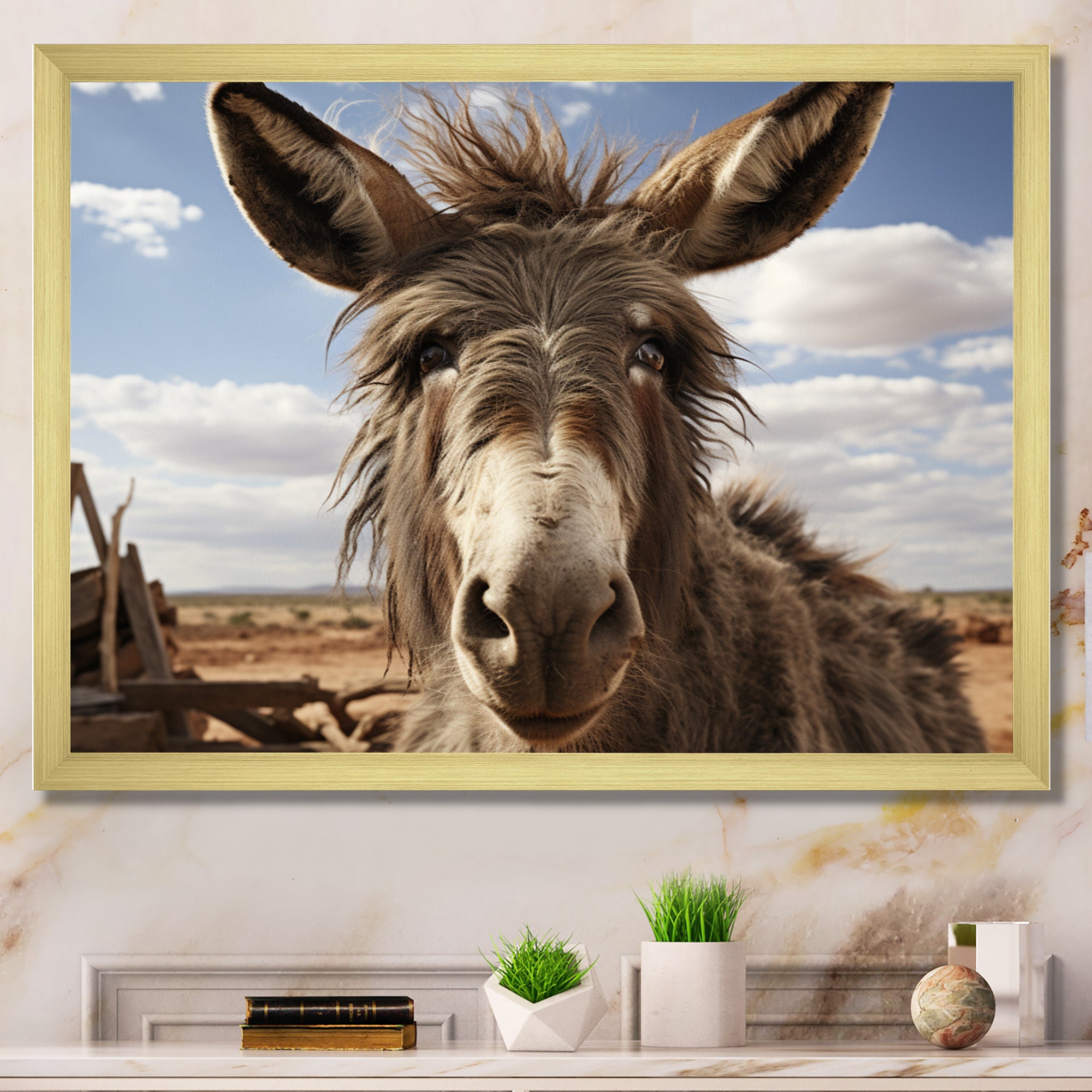 Grey Donkey Portrait - Donkey Canvas Wall Art