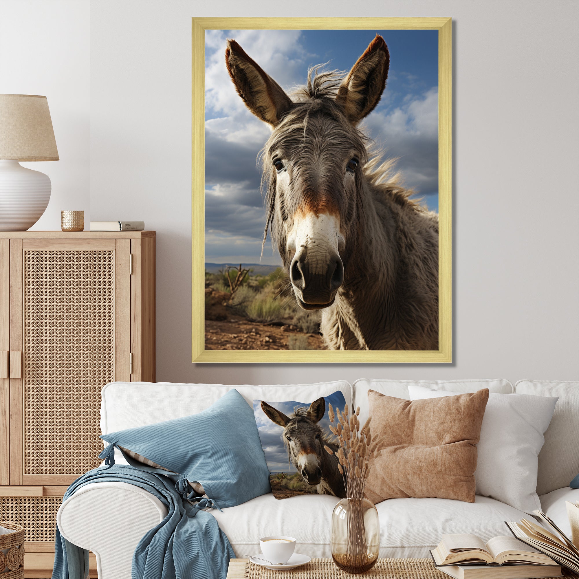 Grey Donkey Portrait Vibrant - Donkey Canvas Wall Art