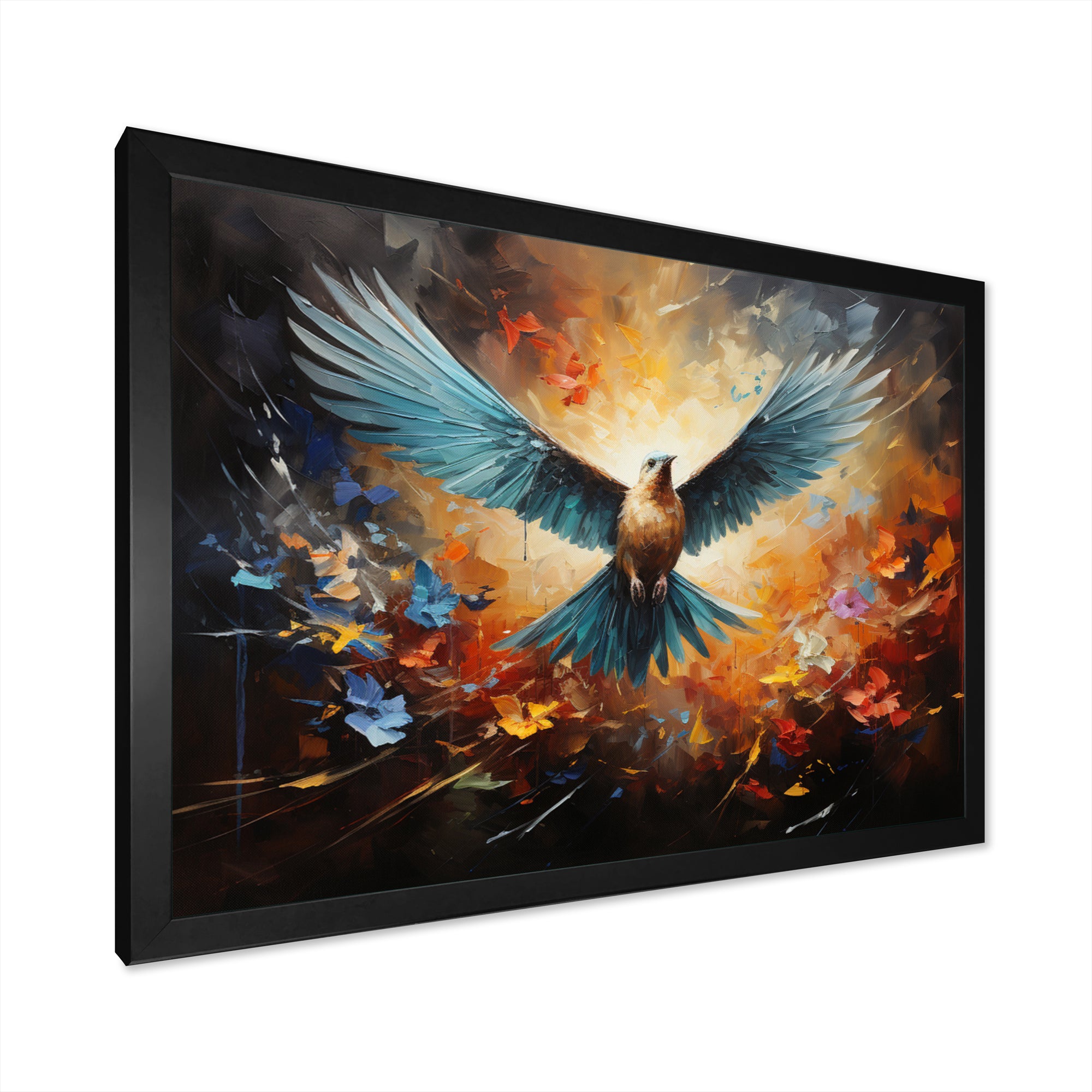 Teal Dove Winged Harmony Collage - Dove Framed Canvas Art