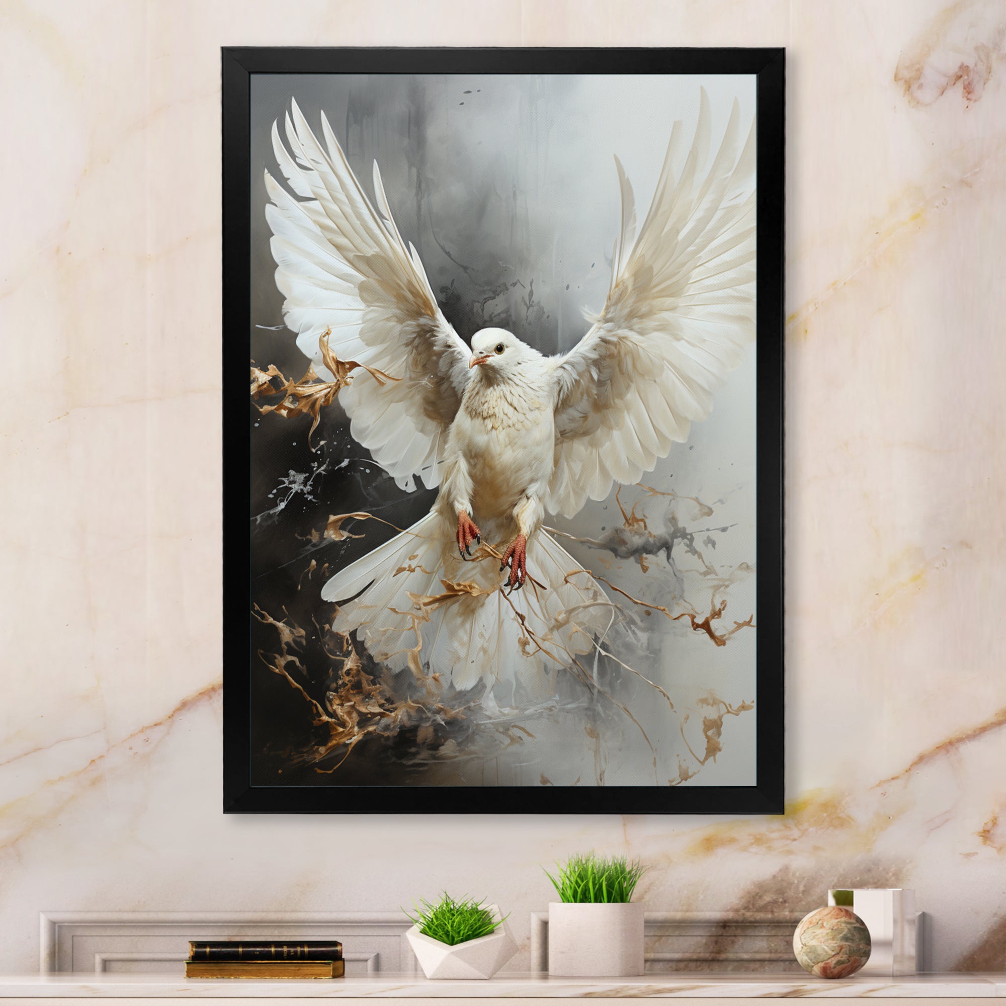 White Dove Winged Messenger - Dove Living Room Wall Art