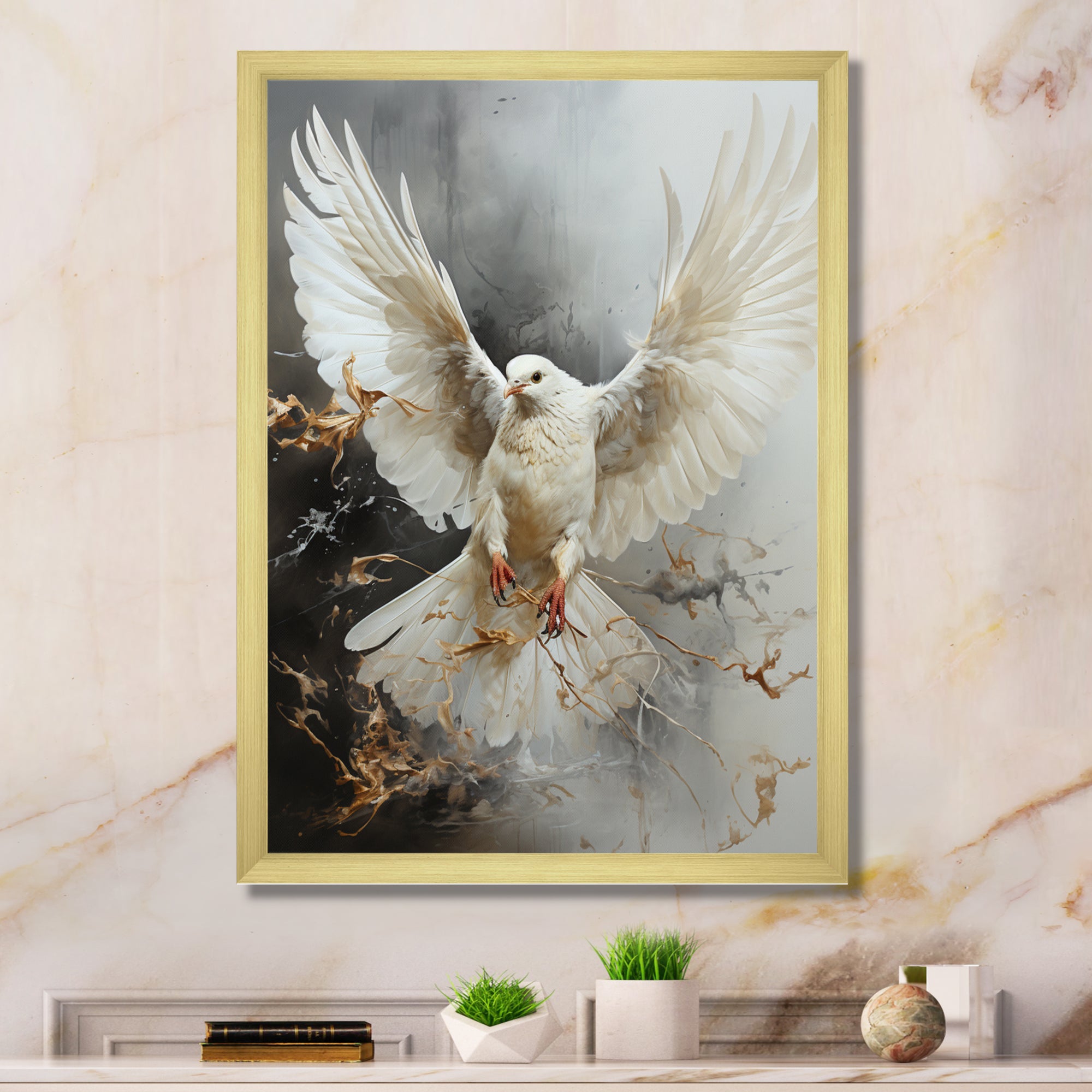 White Dove Winged Messenger - Dove Living Room Wall Art
