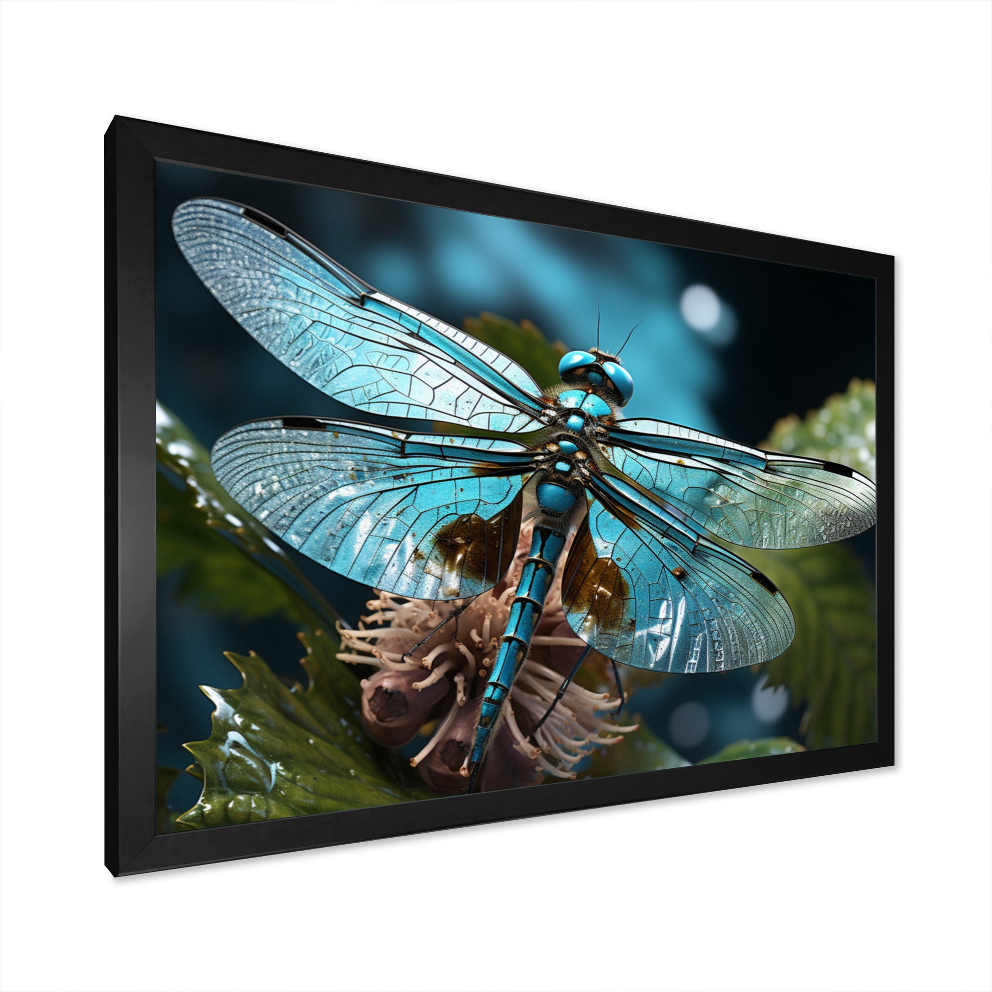 Teal Dragonfly Airborne Jewel - Dragonfly Canvas Wall Art