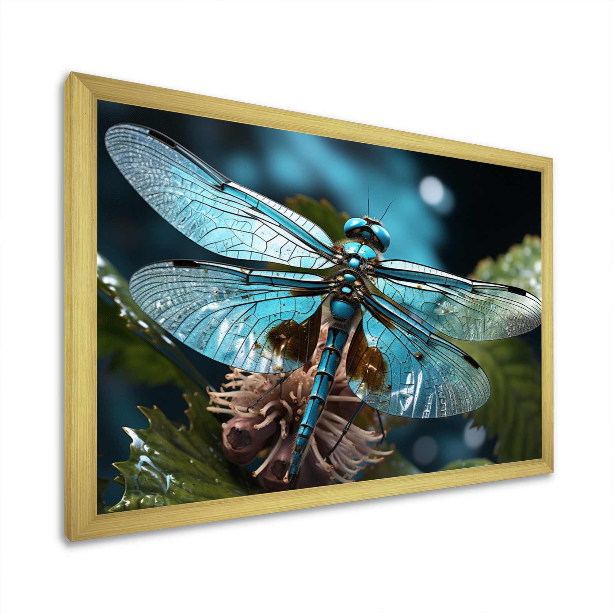 Teal Dragonfly Airborne Jewel - Dragonfly Canvas Wall Art
